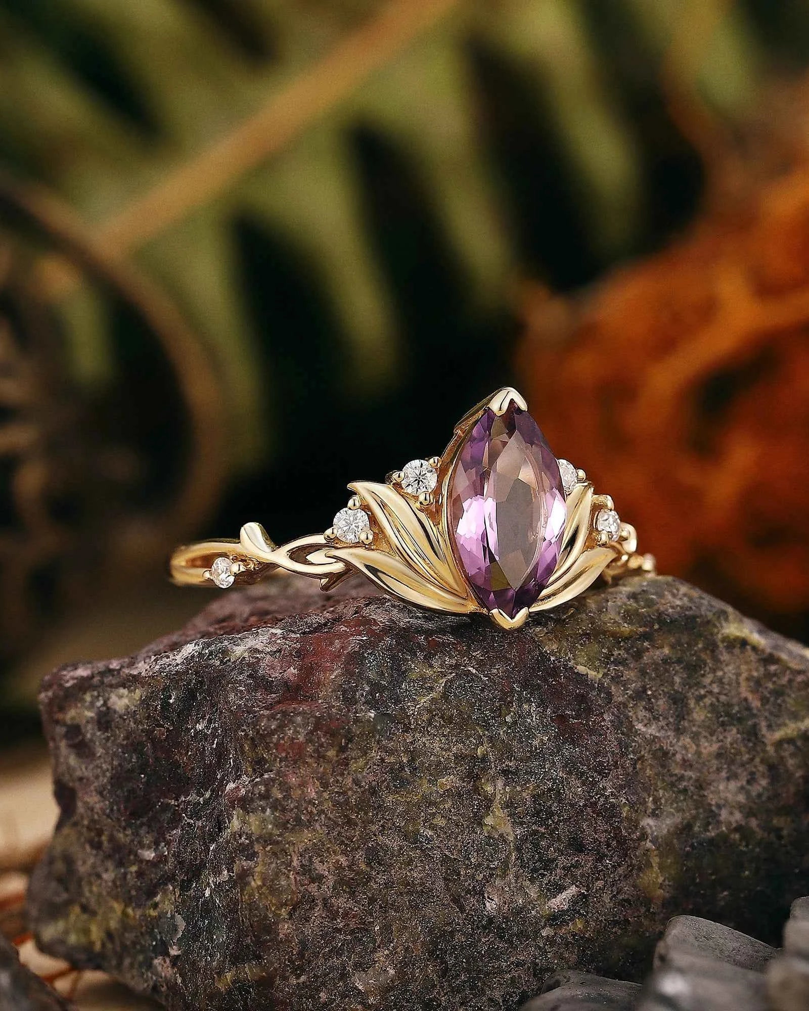 Floral Inspired | Water Lily Design Amethyst Engagement Ring