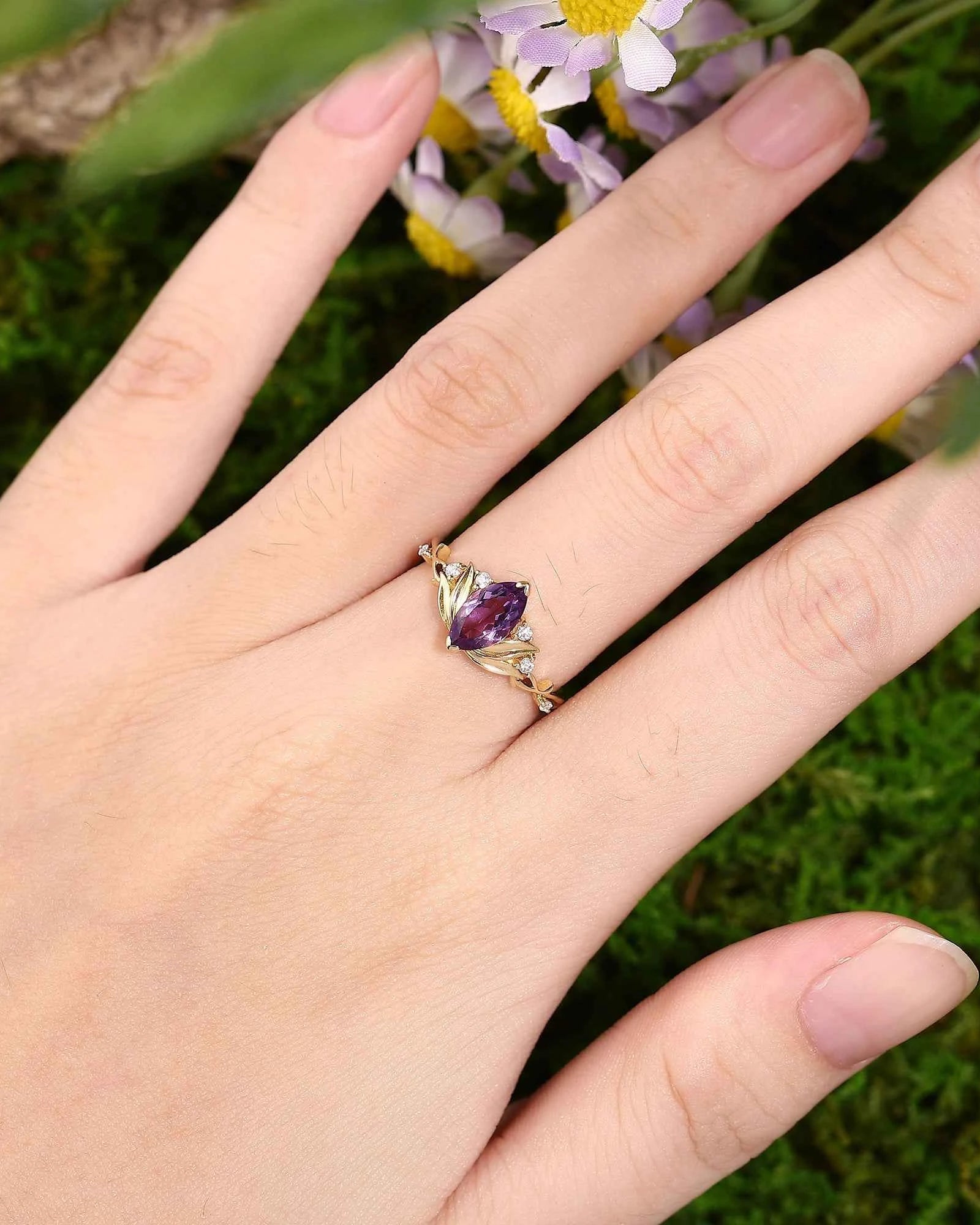 Floral Inspired | Water Lily Design Amethyst Engagement Ring