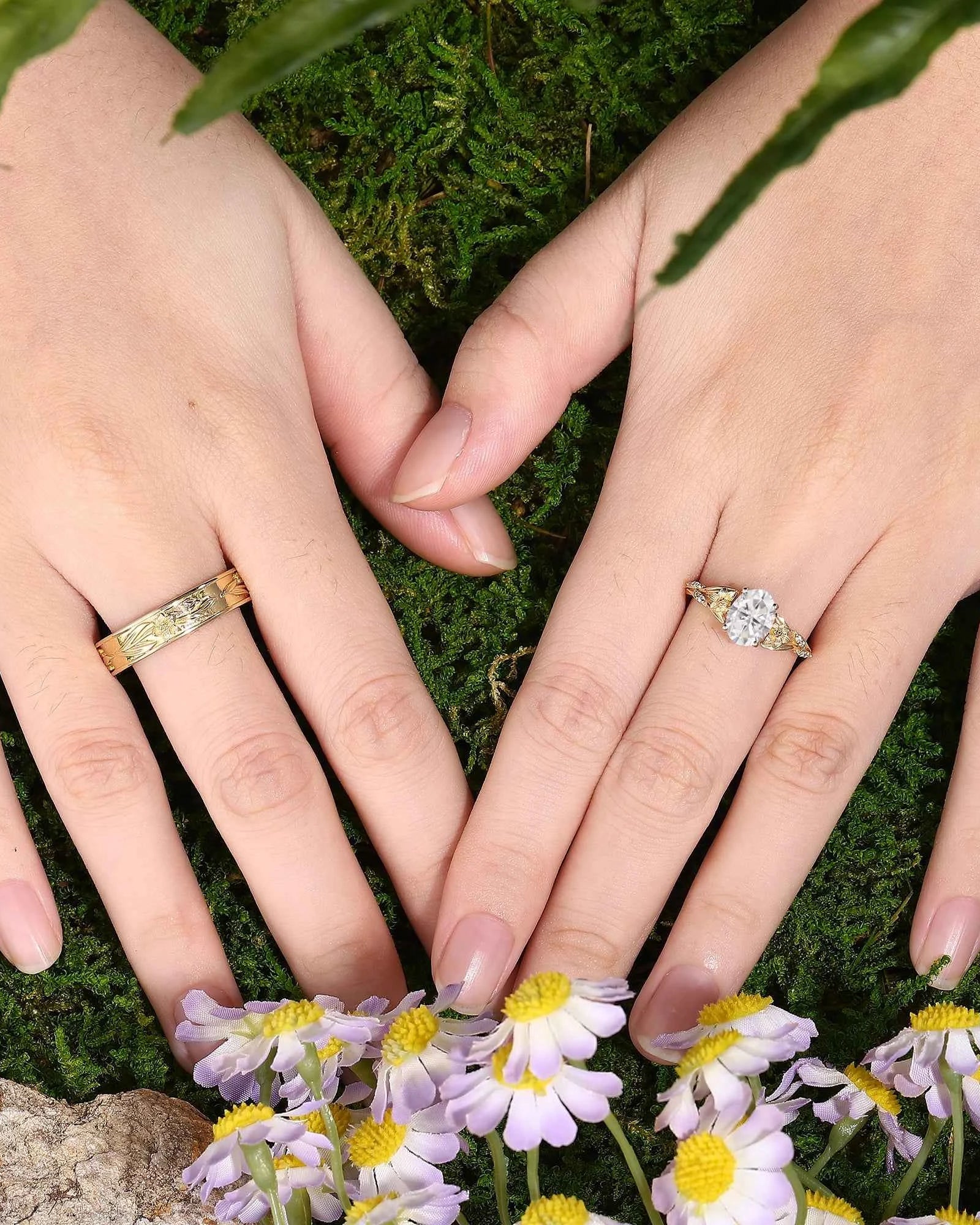 Floral Inspired | 2pcs Daffodils Design Moissanite Couple Rings
