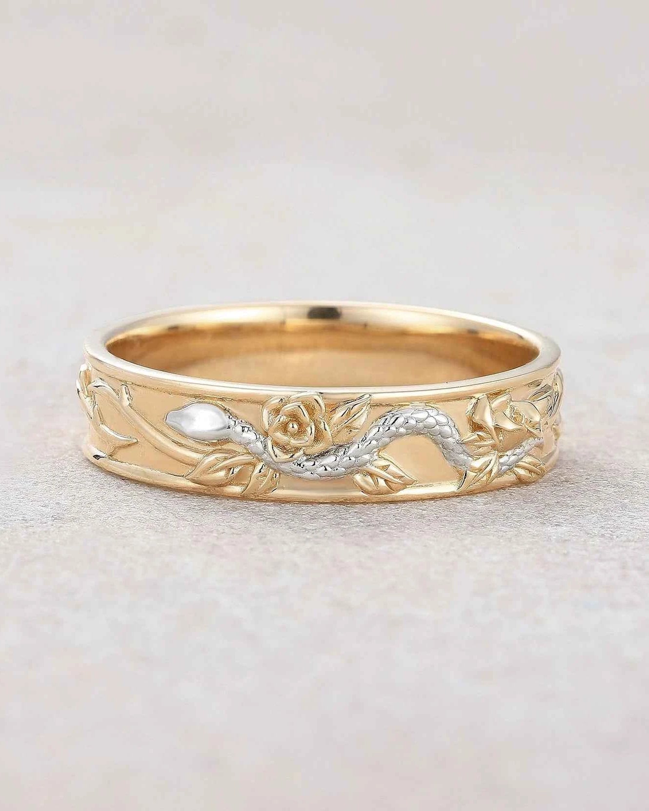 Halloween Theme Serpent Rose Wedding Band