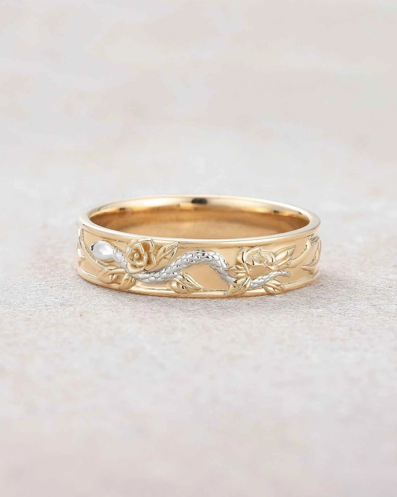 Halloween Theme Serpent Rose Wedding Band