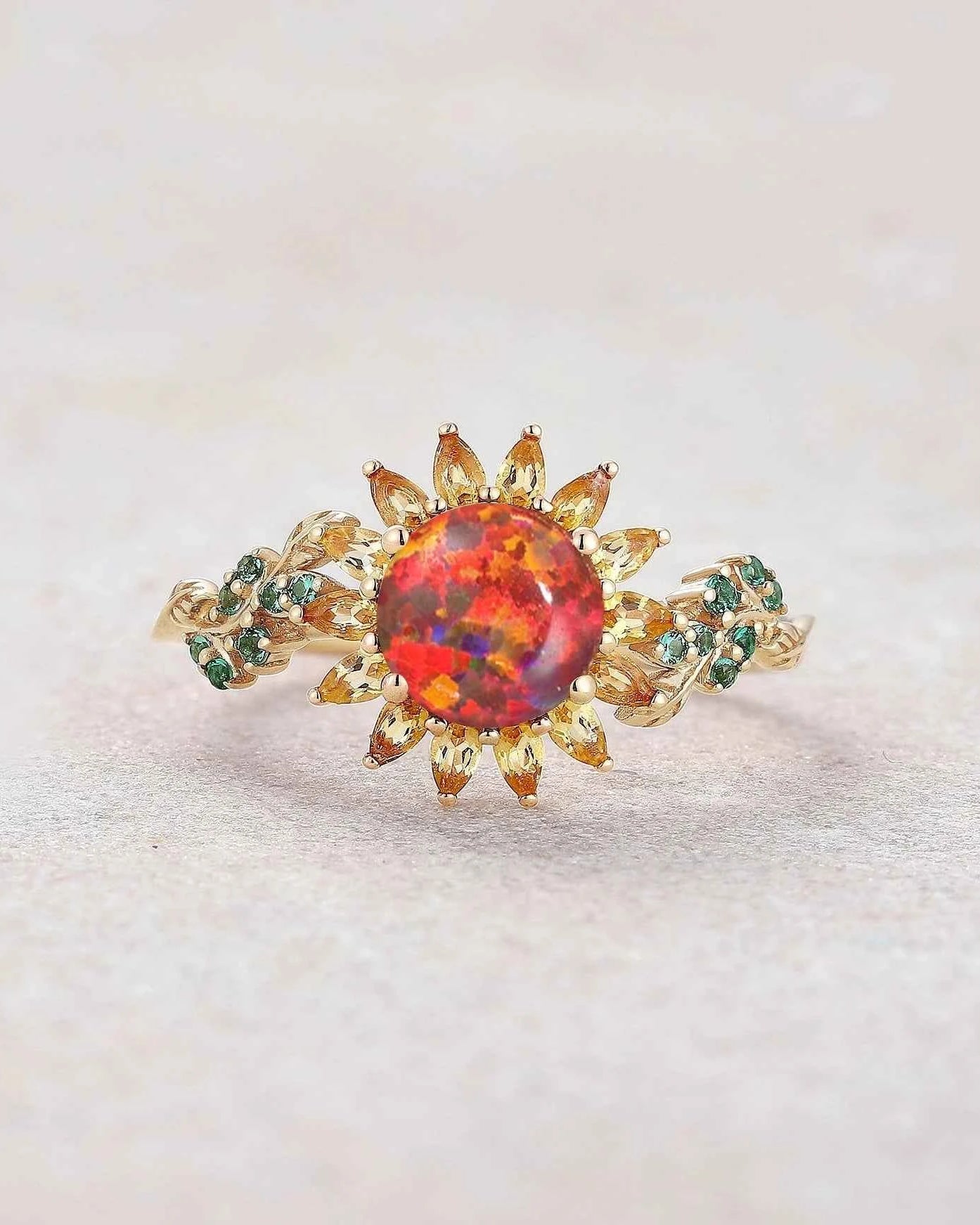 LCCjewelry | Black Opal Sunflower Engagement Ring - 7mm