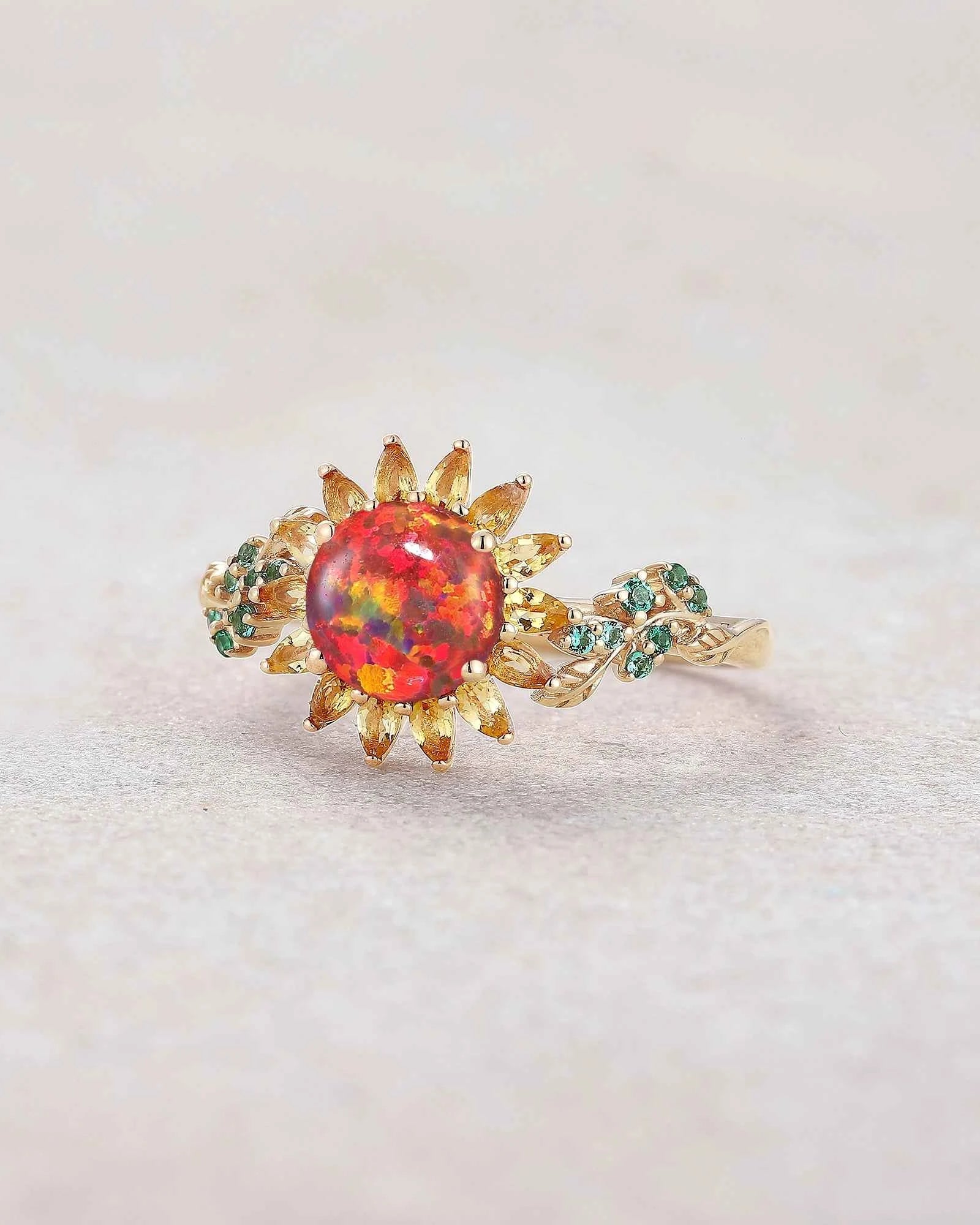 LCCjewelry | Black Opal Sunflower Engagement Ring - 7mm