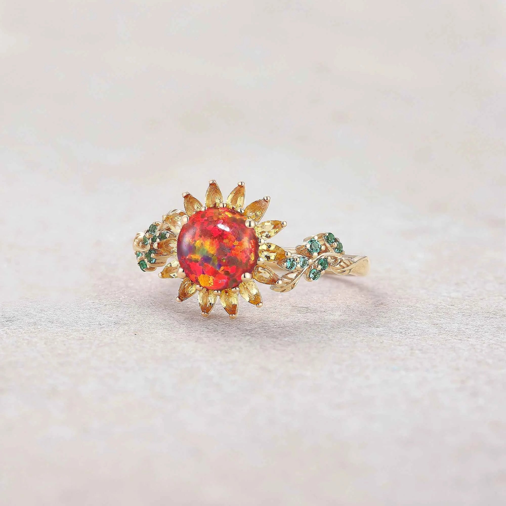 LCCjewelry | Black Opal Sunflower Engagement Ring - 7mm