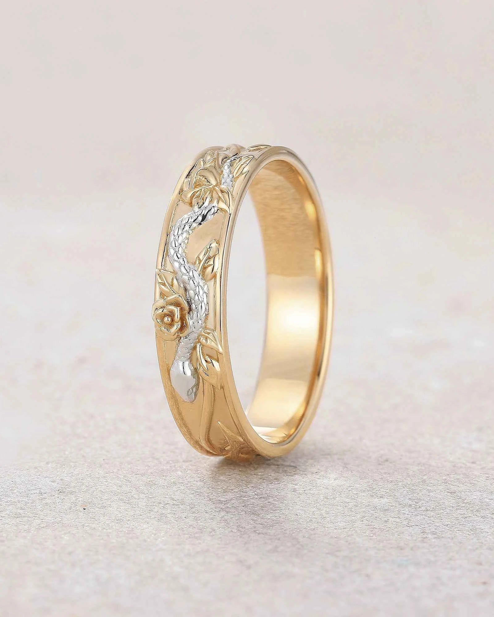 Halloween Theme Serpent Rose Wedding Band