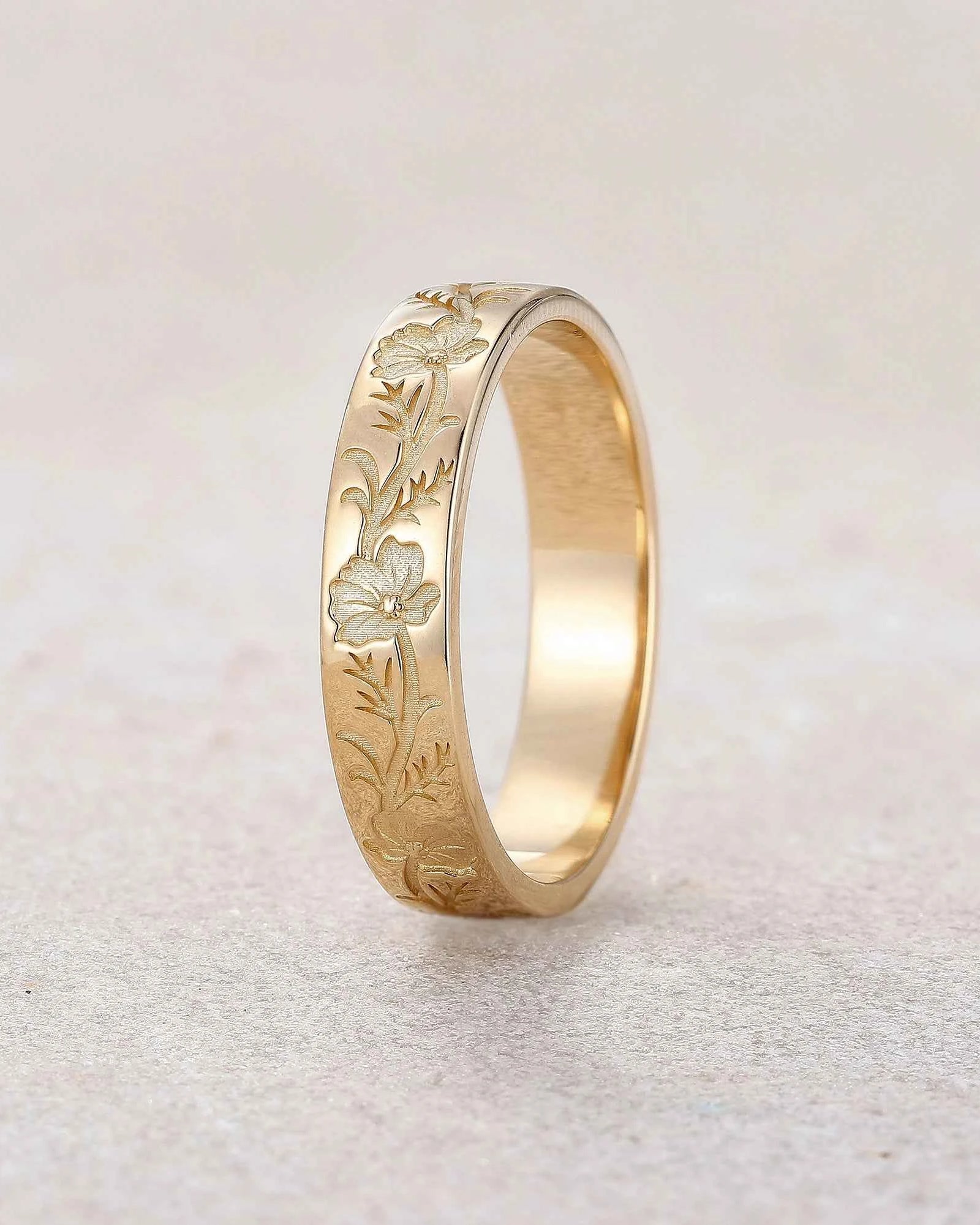 Floral Inspired | Cosmos Design Gold Wedding Band