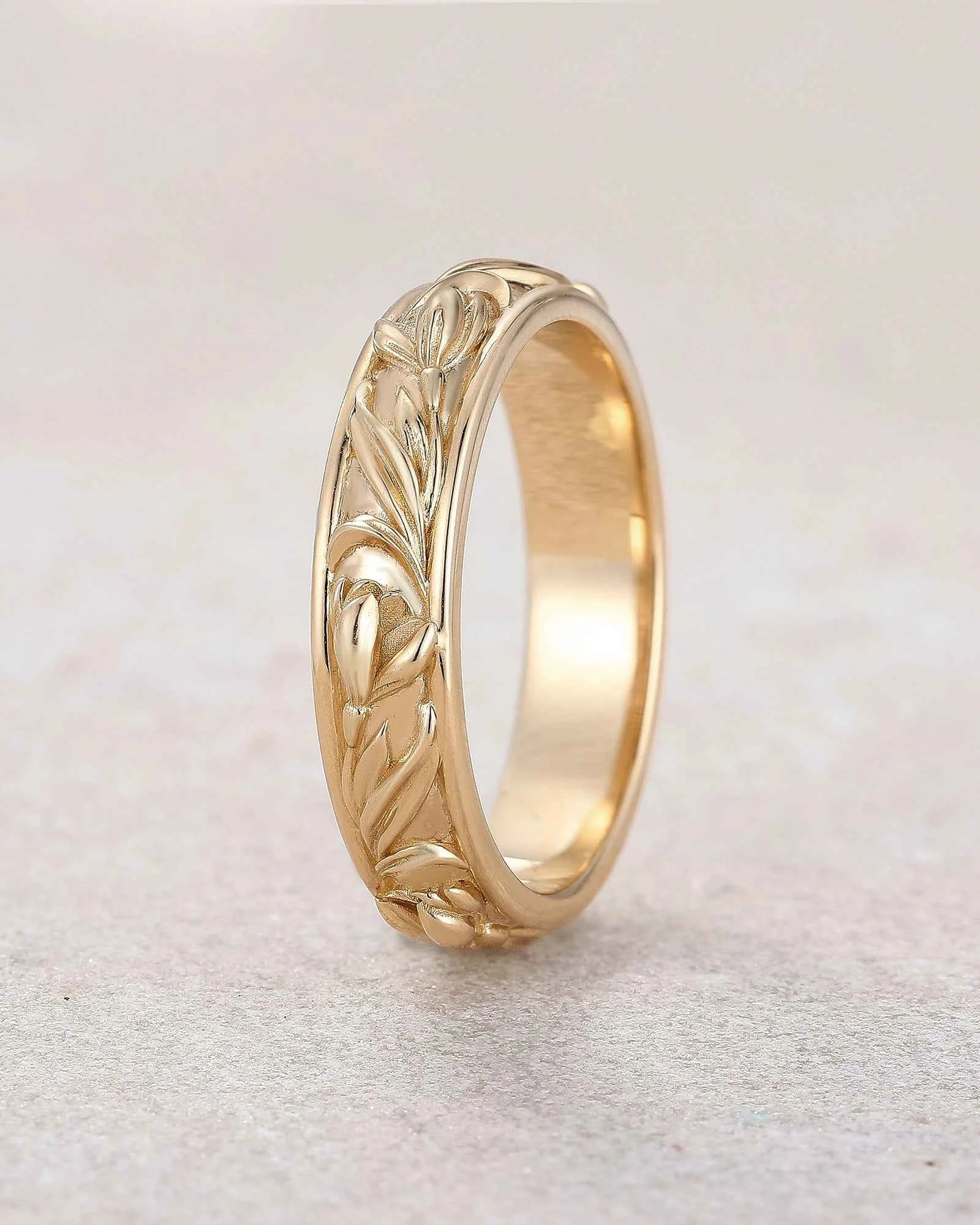 Floral Inspired | Snowdrop Design Gold Wedding Band