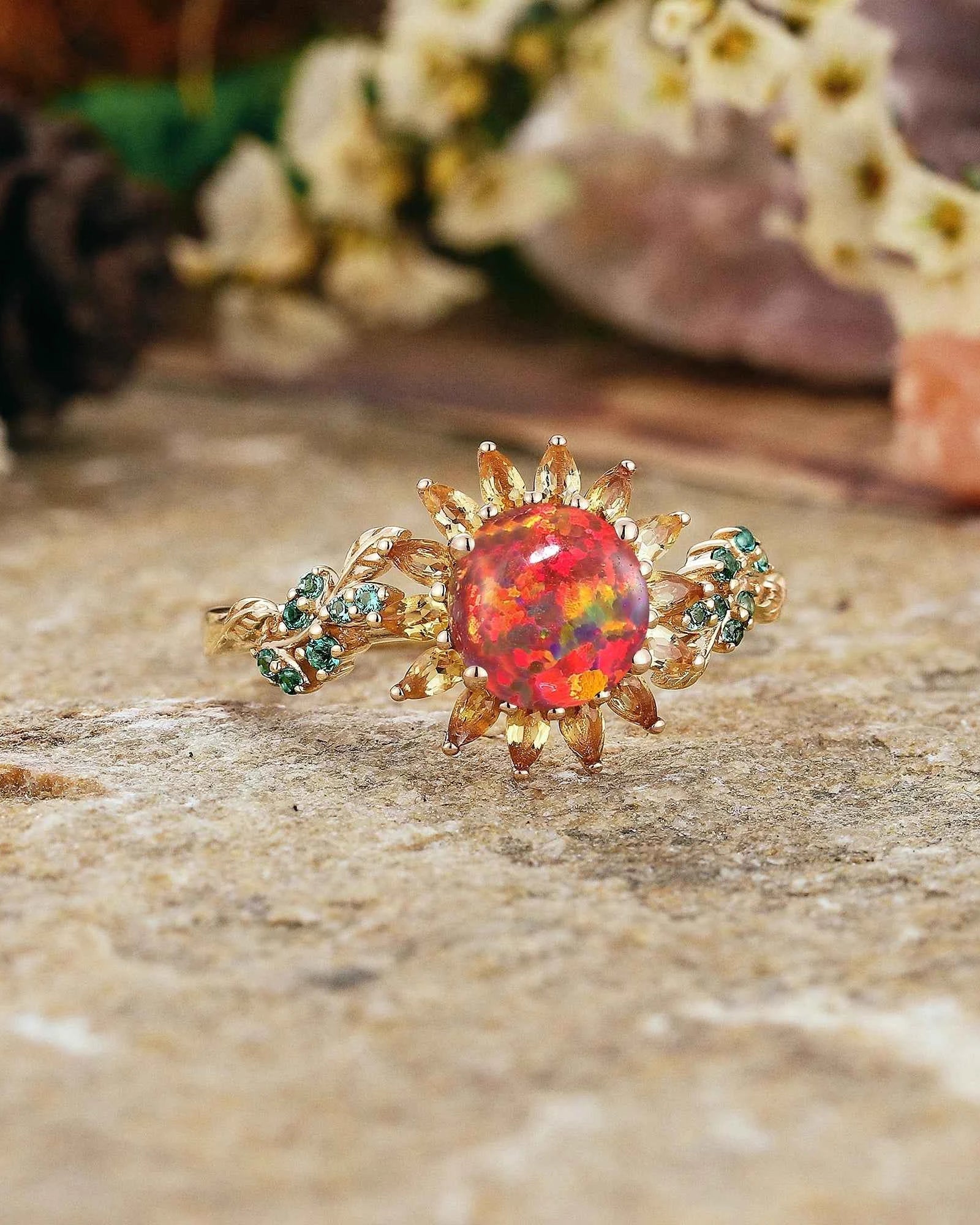 LCCjewelry | Black Opal Sunflower Engagement Ring - 7mm