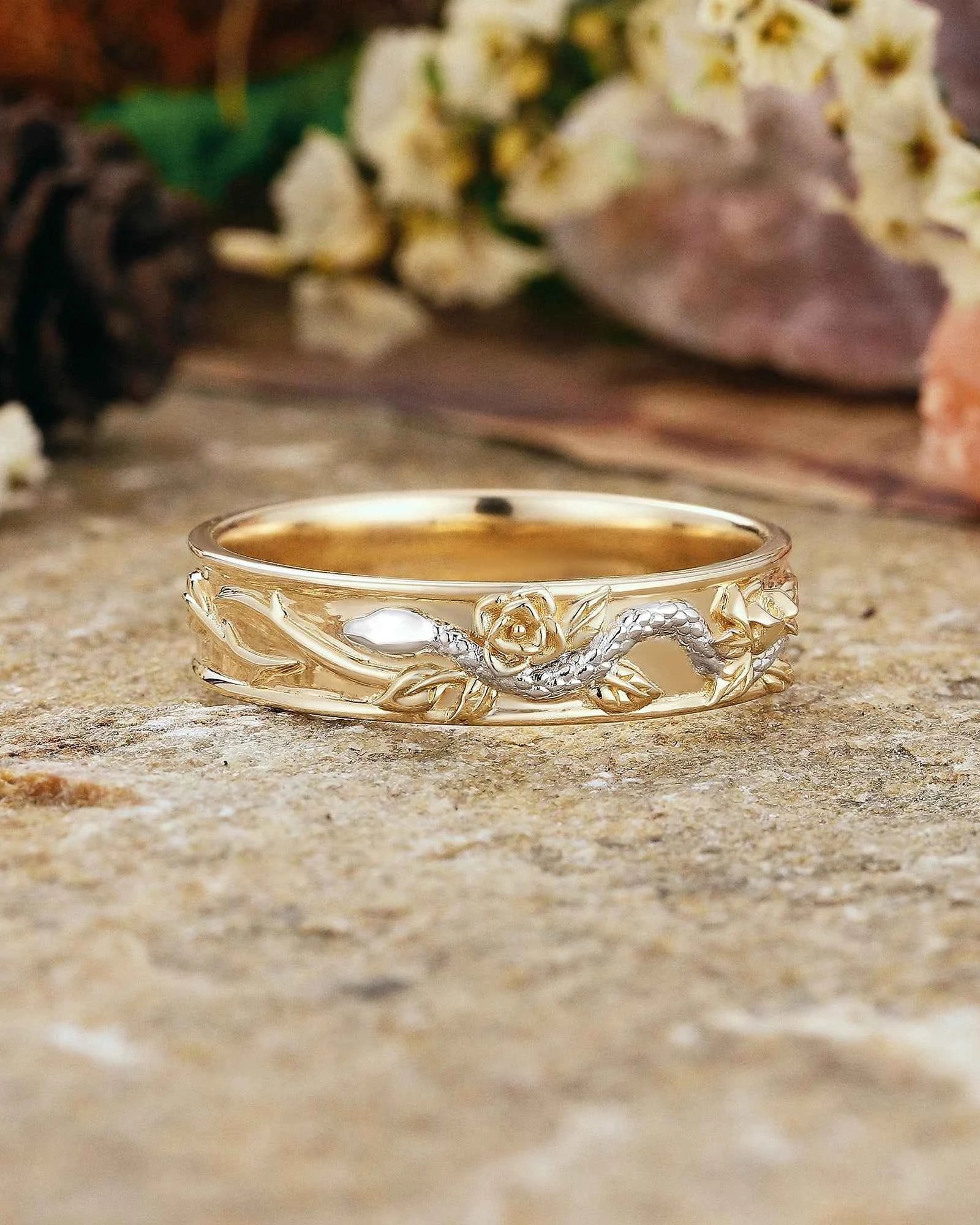 Halloween Theme Serpent Rose Wedding Band