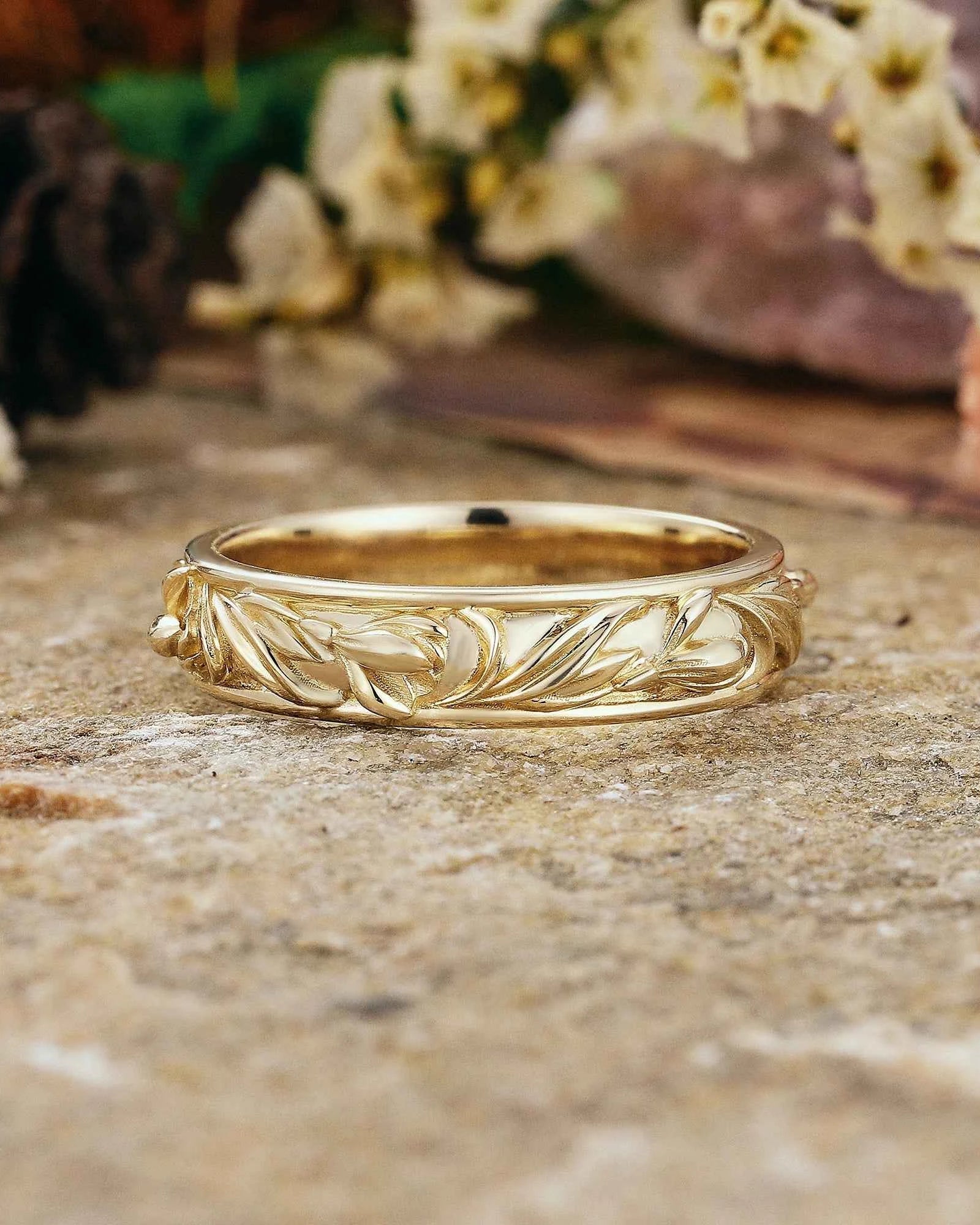 Floral Inspired | Snowdrop Design Gold Wedding Band