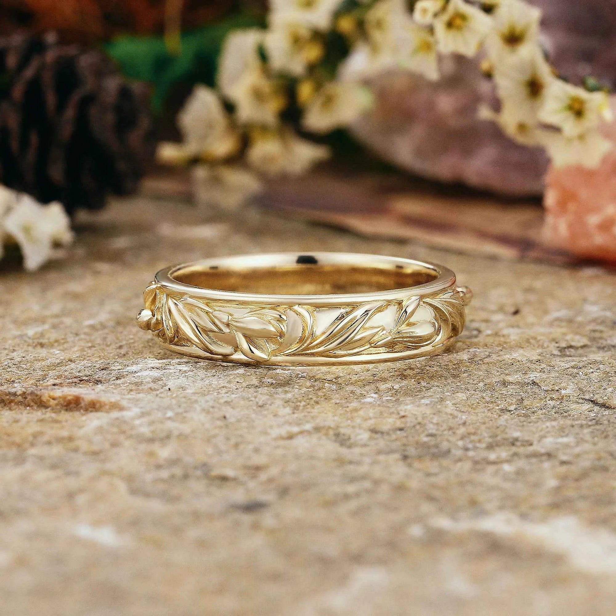Floral Inspired | Snowdrop Design Gold Wedding Band