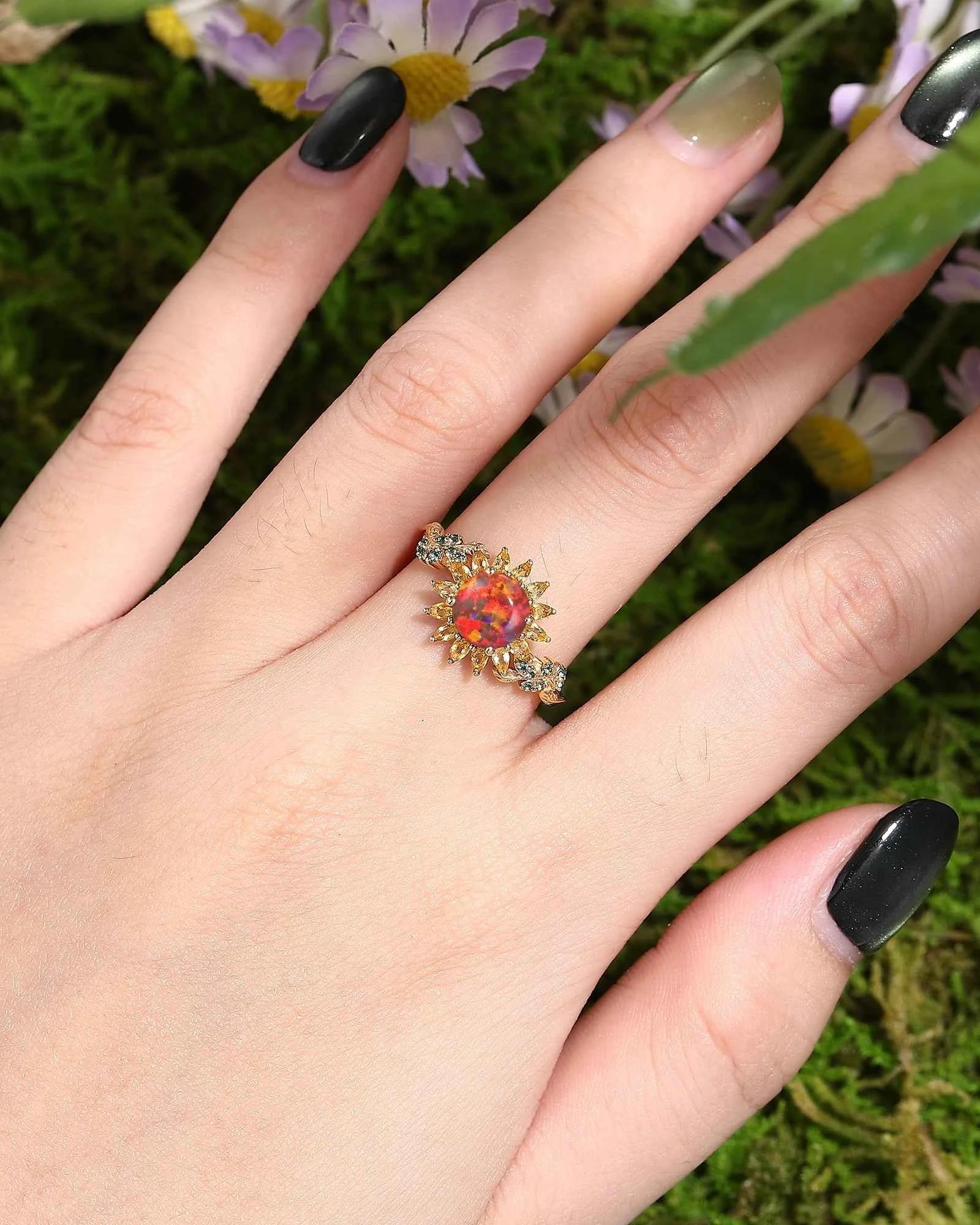 LCCjewelry | Black Opal Sunflower Engagement Ring - 7mm