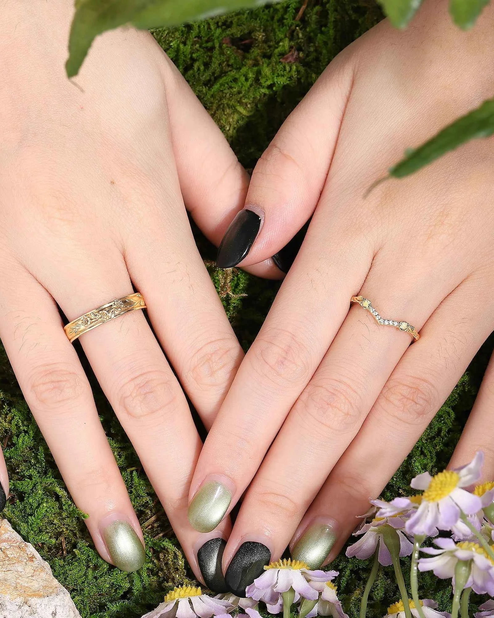 Floral Inspired | 2pc Morning Glory Flower Design Wedding Ring Set