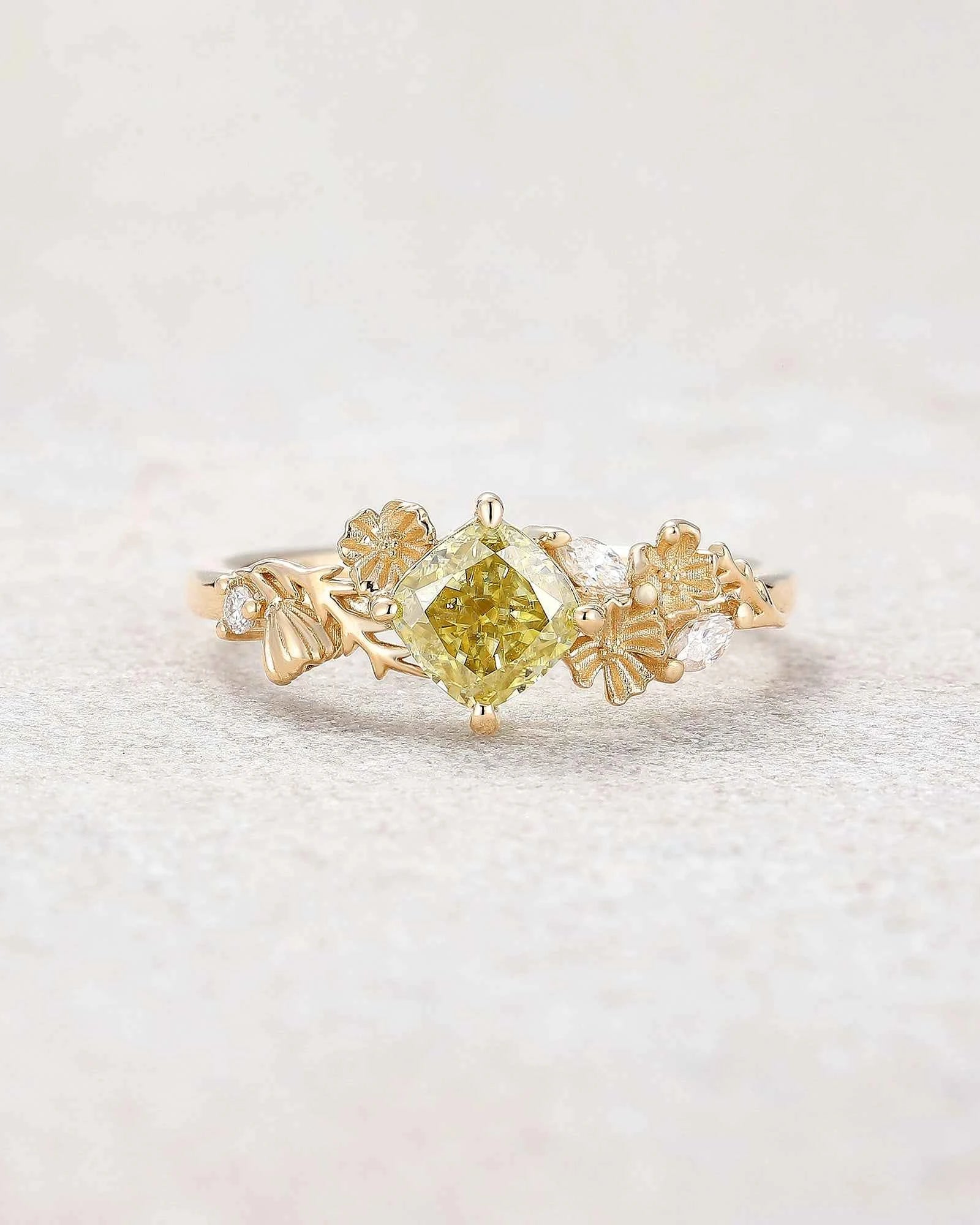 Floral Inspired | Cosmos Design Yellow Moissanite Engagement Ring