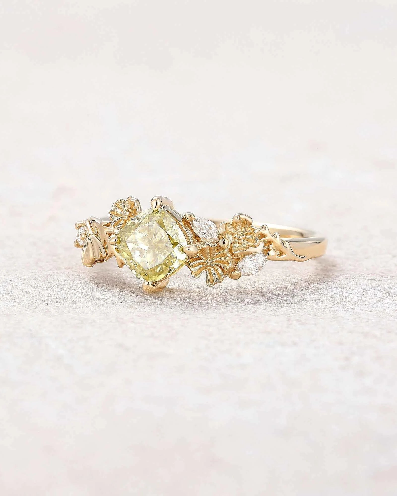 Floral Inspired | Cosmos Design Yellow Moissanite Engagement Ring