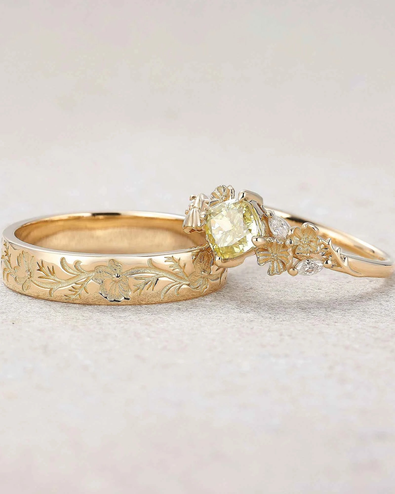 Floral Inspired | 2pcs Cosmos Design Moissanite Couple Rings