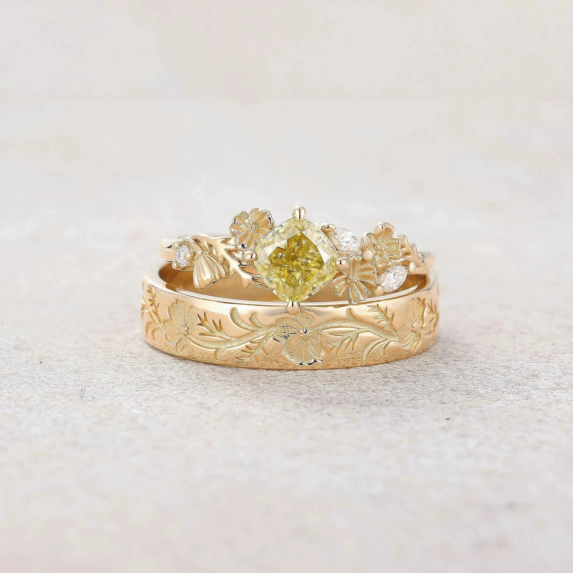 Floral Inspired | 2pcs Cosmos Design Moissanite Couple Rings