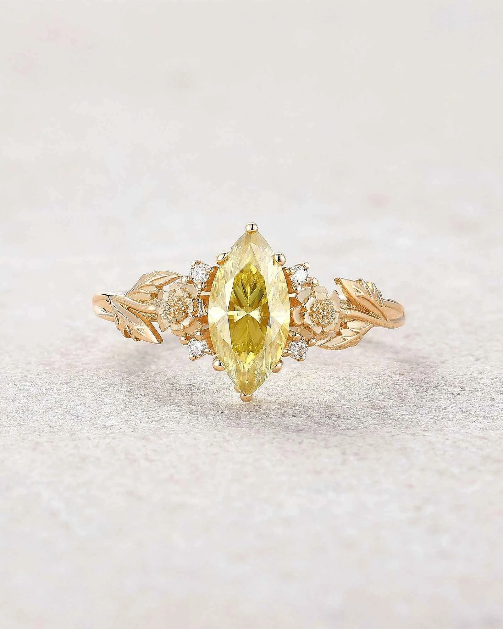 Floral Inspired | Chrysanthemum Design Yellow Moissanite Engagement Ring