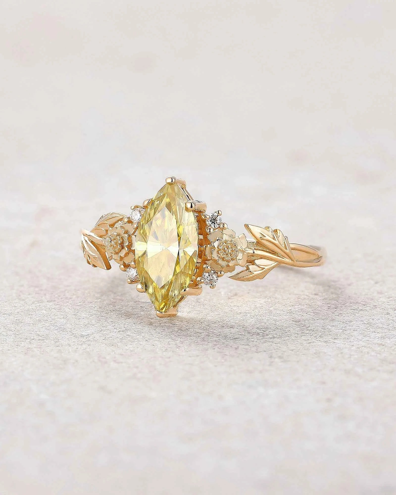 Floral Inspired | Chrysanthemum Design Yellow Moissanite Engagement Ring