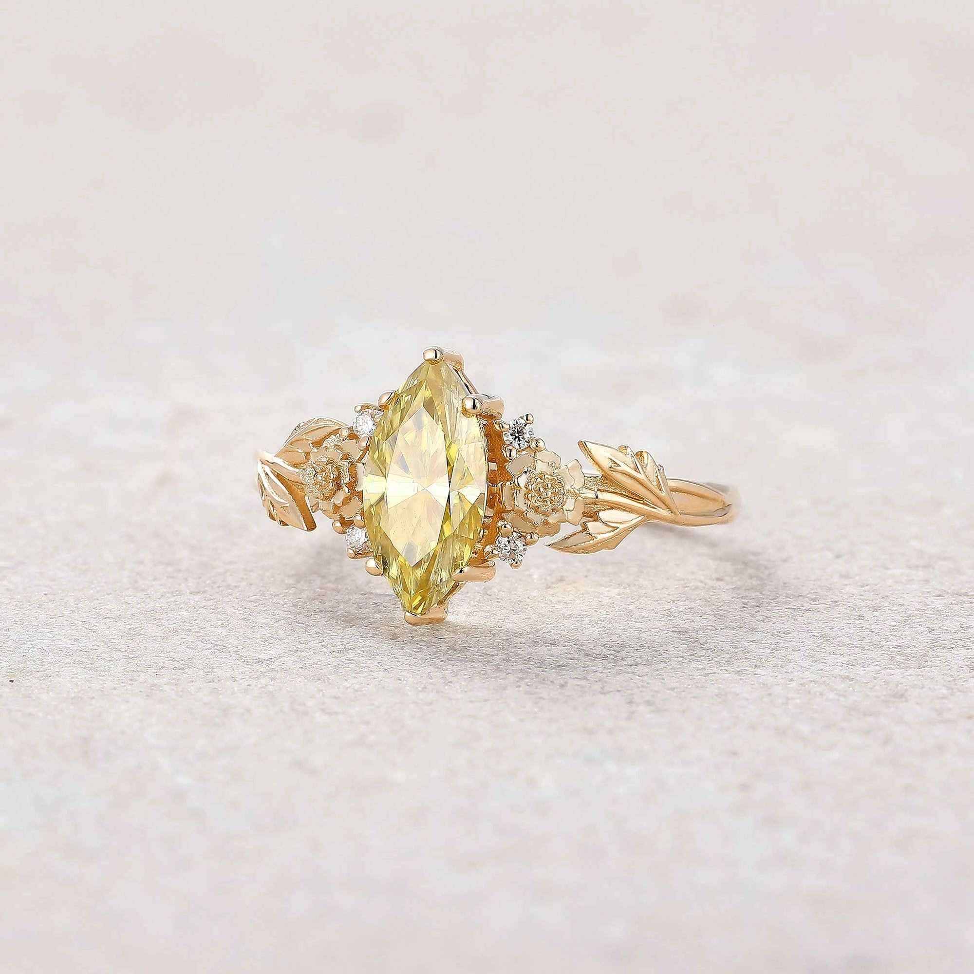 Floral Inspired | Chrysanthemum Design Yellow Moissanite Engagement Ring