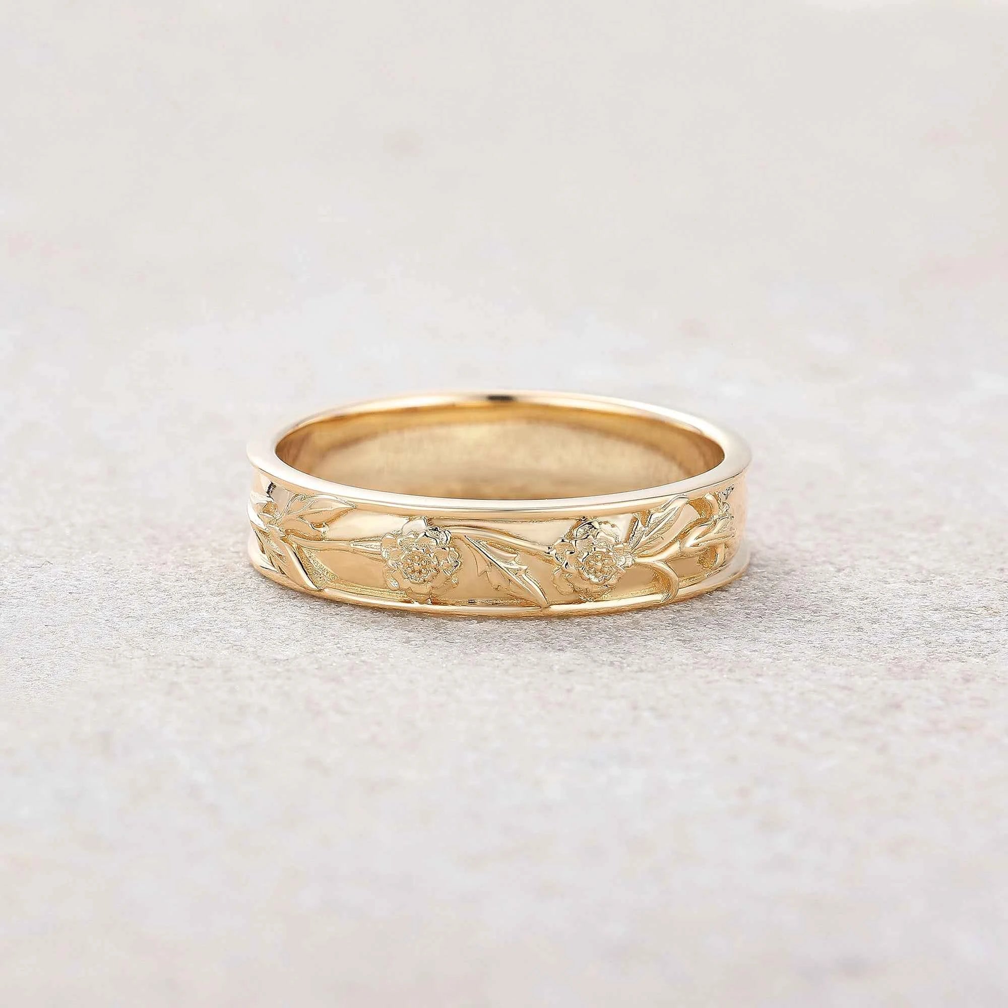 Floral Inspired | Chrysanthemum Design Gold Wedding Band