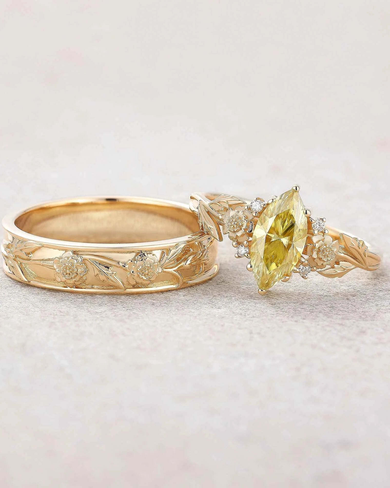 Floral Inspired | 2pcs Chrysanthemum Moissanite Couple Rings