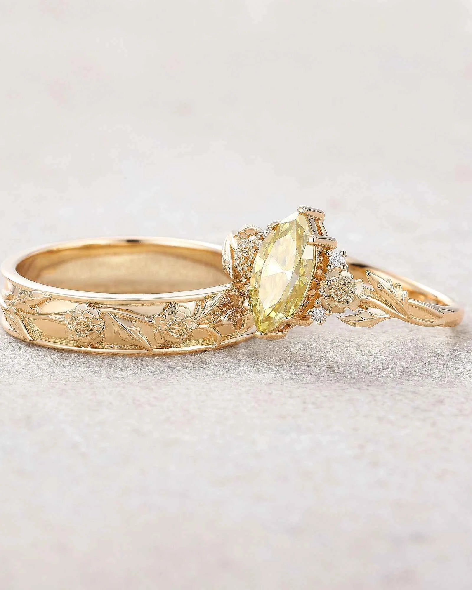 Floral Inspired | 2pcs Chrysanthemum Moissanite Couple Rings