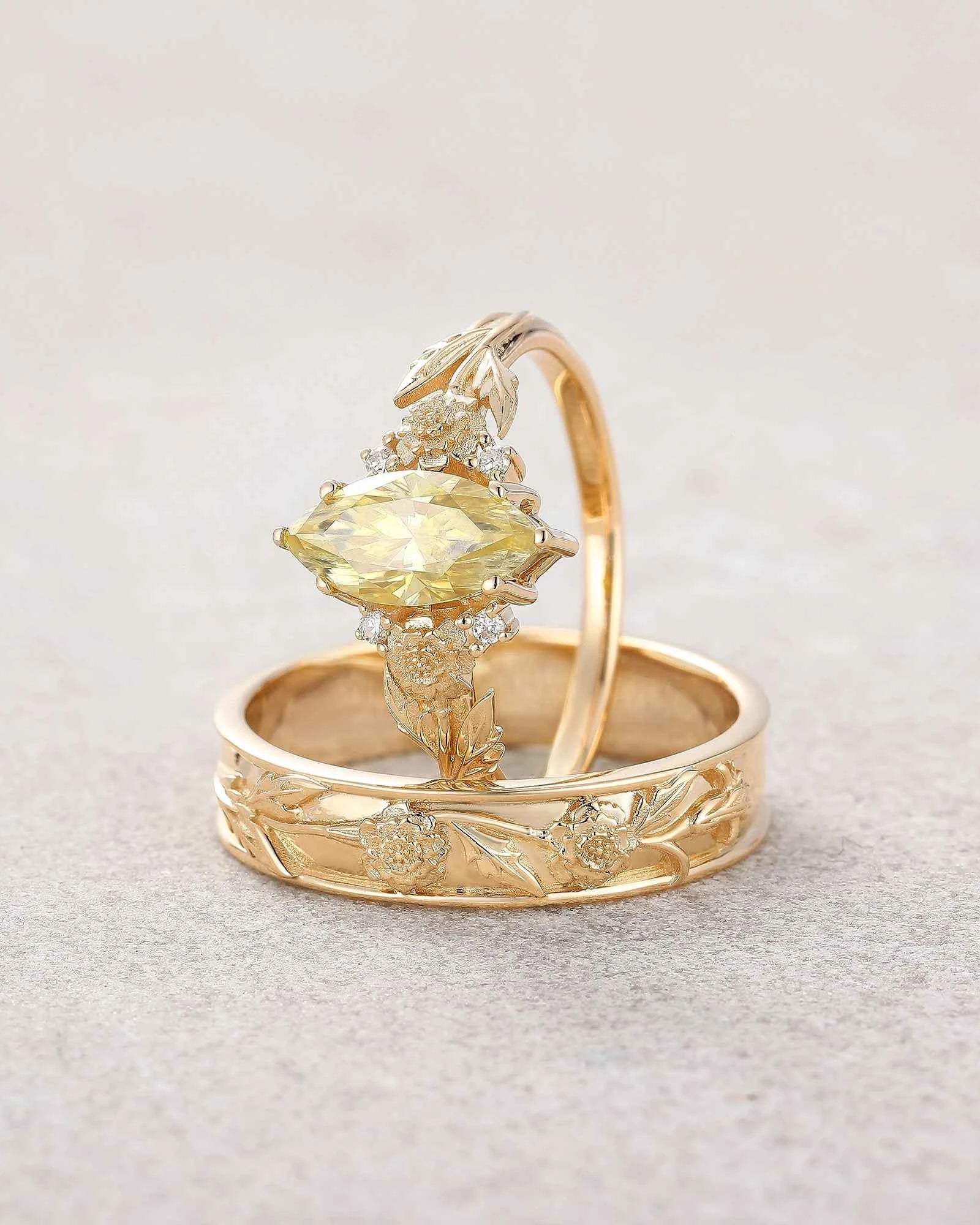 Floral Inspired | 2pcs Chrysanthemum Moissanite Couple Rings