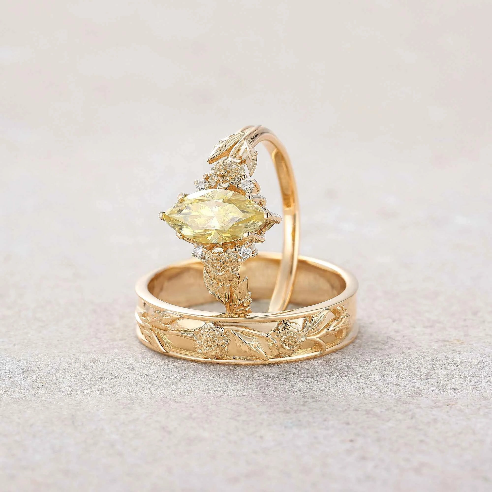 Floral Inspired | 2pcs Chrysanthemum Moissanite Couple Rings