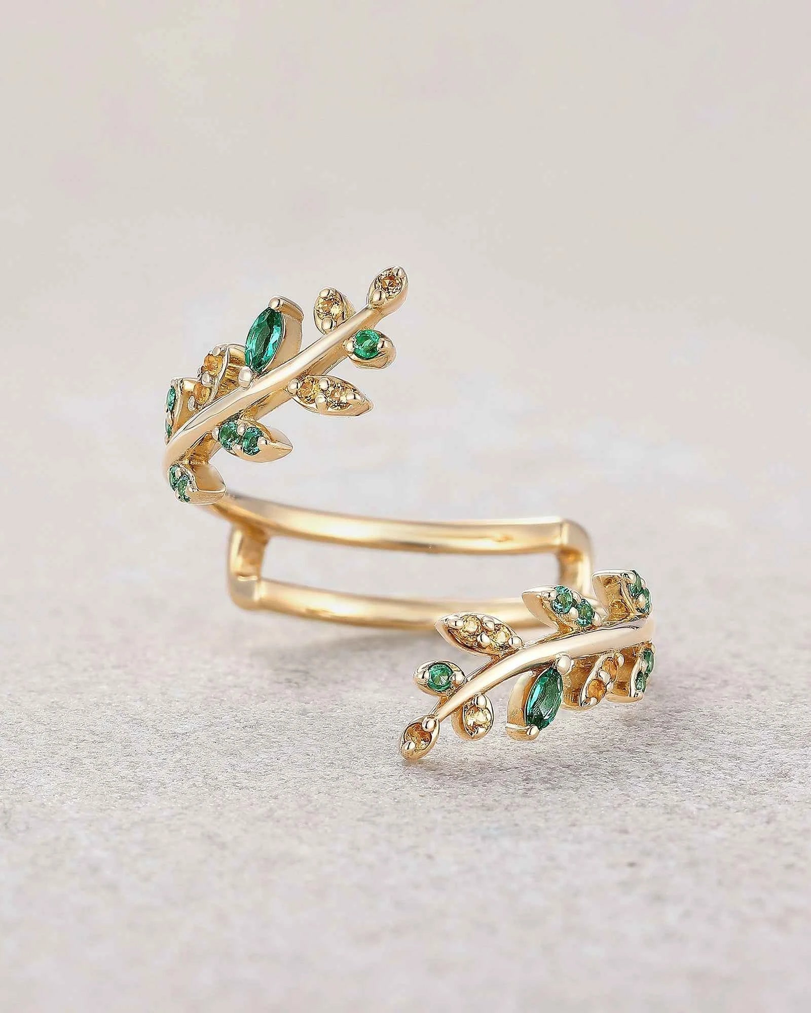 Floral Inspired | Emerald and Citrine Enhancer Wedding Band