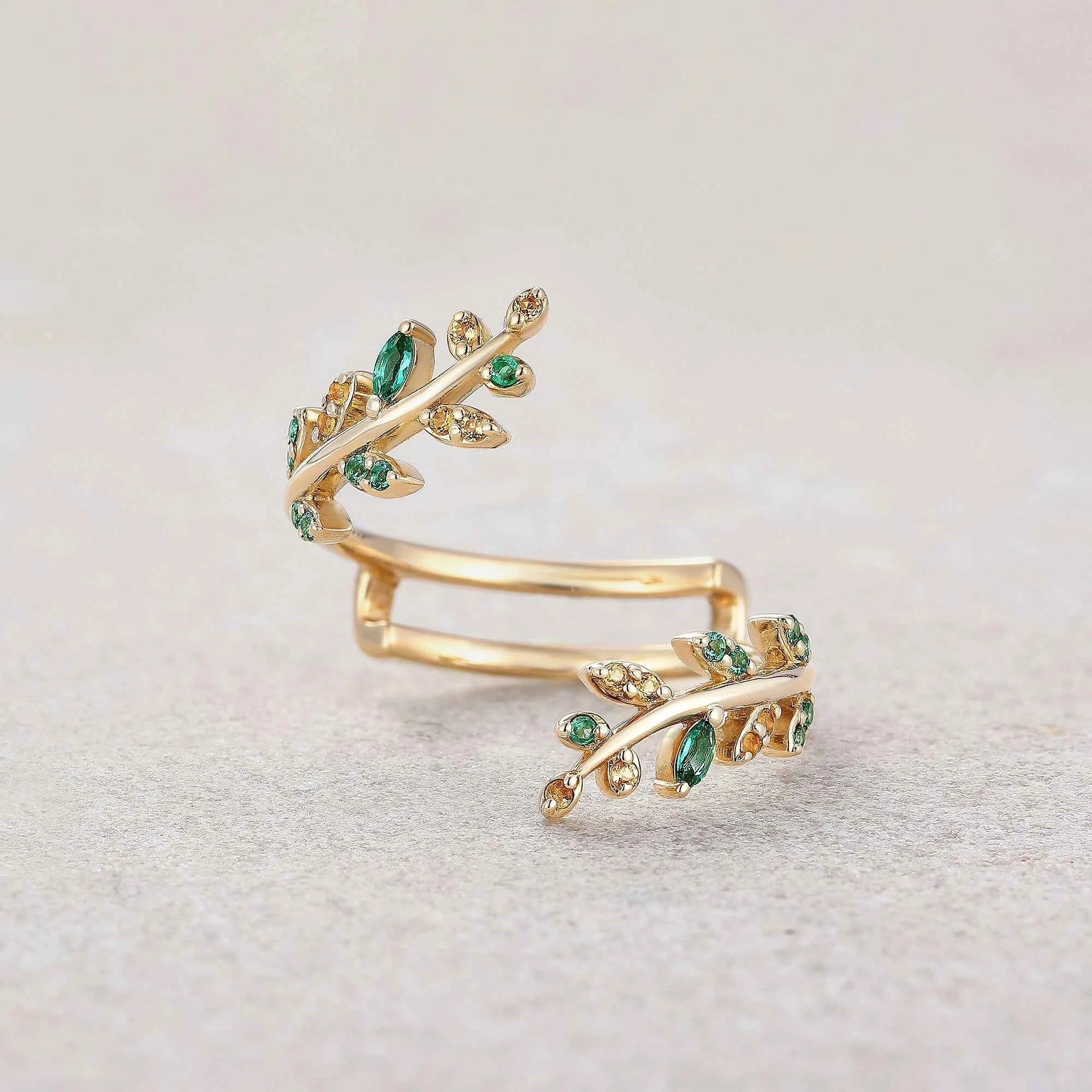 Floral Inspired | Emerald and Citrine Enhancer Wedding Band