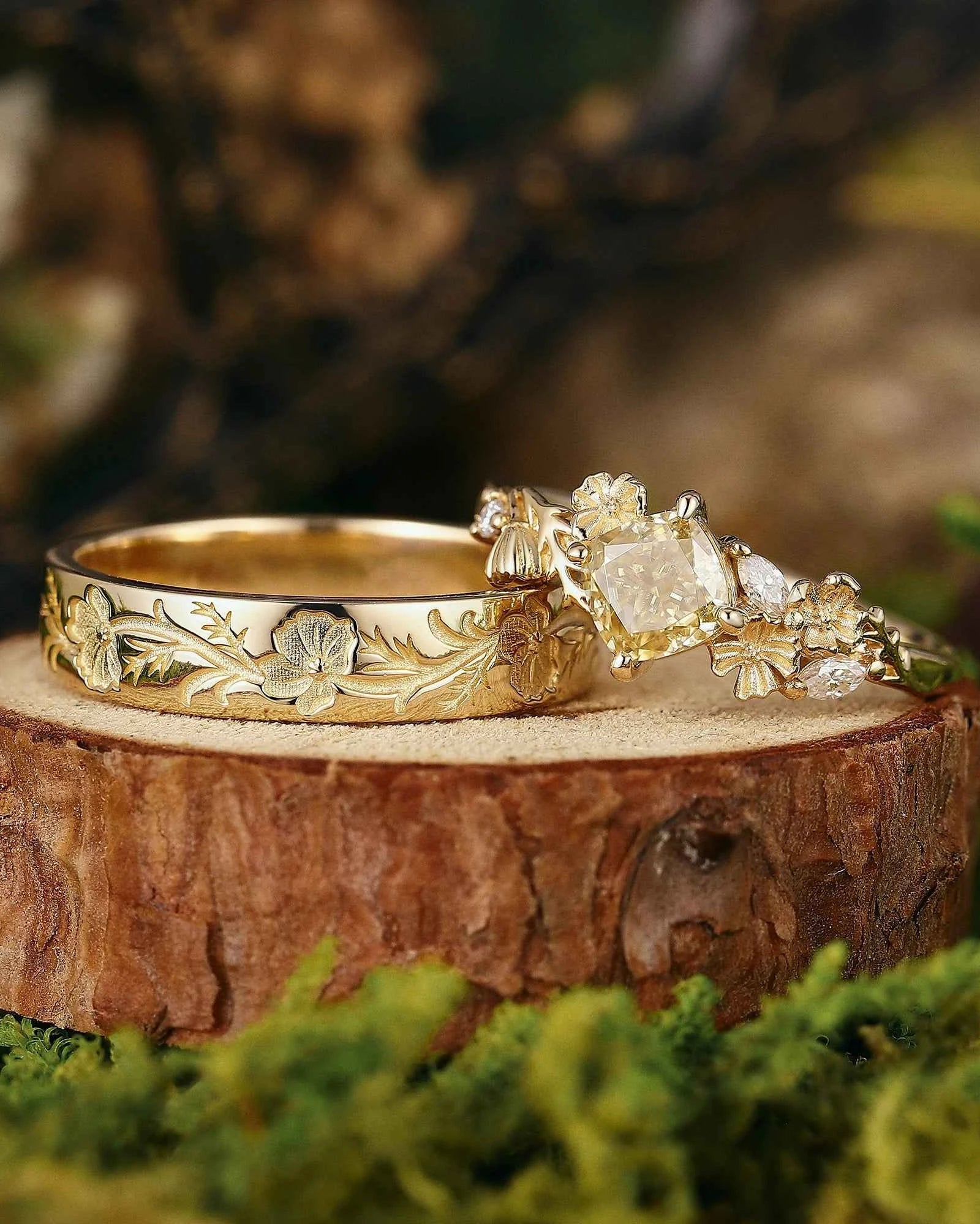 Floral Inspired | 2pcs Cosmos Design Moissanite Couple Rings