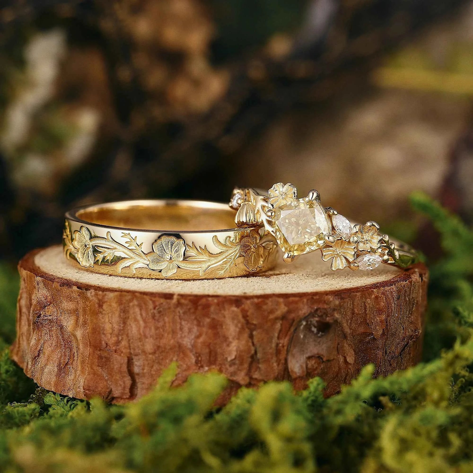 Floral Inspired | 2pcs Cosmos Design Moissanite Couple Rings