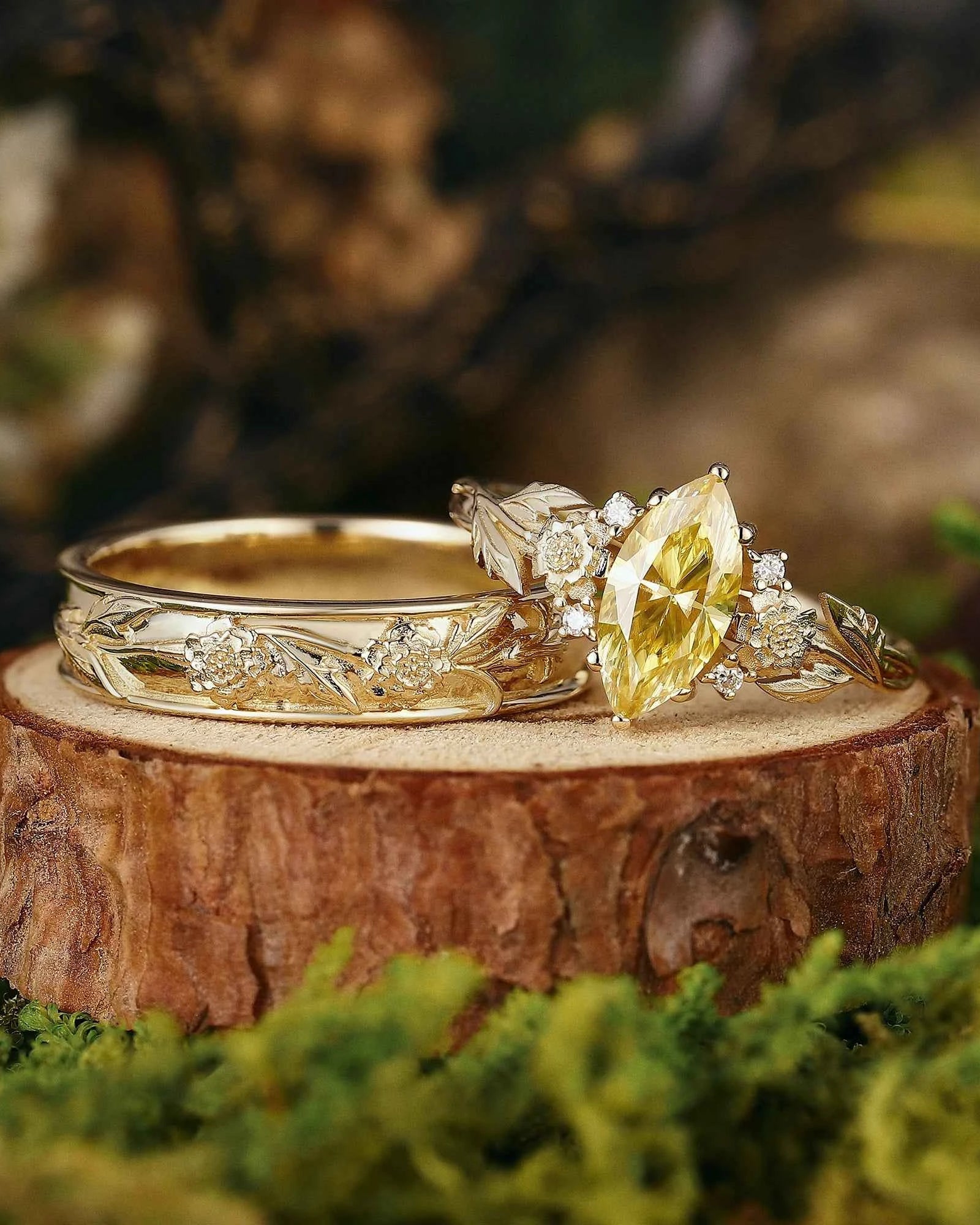 Floral Inspired | 2pcs Chrysanthemum Moissanite Couple Rings