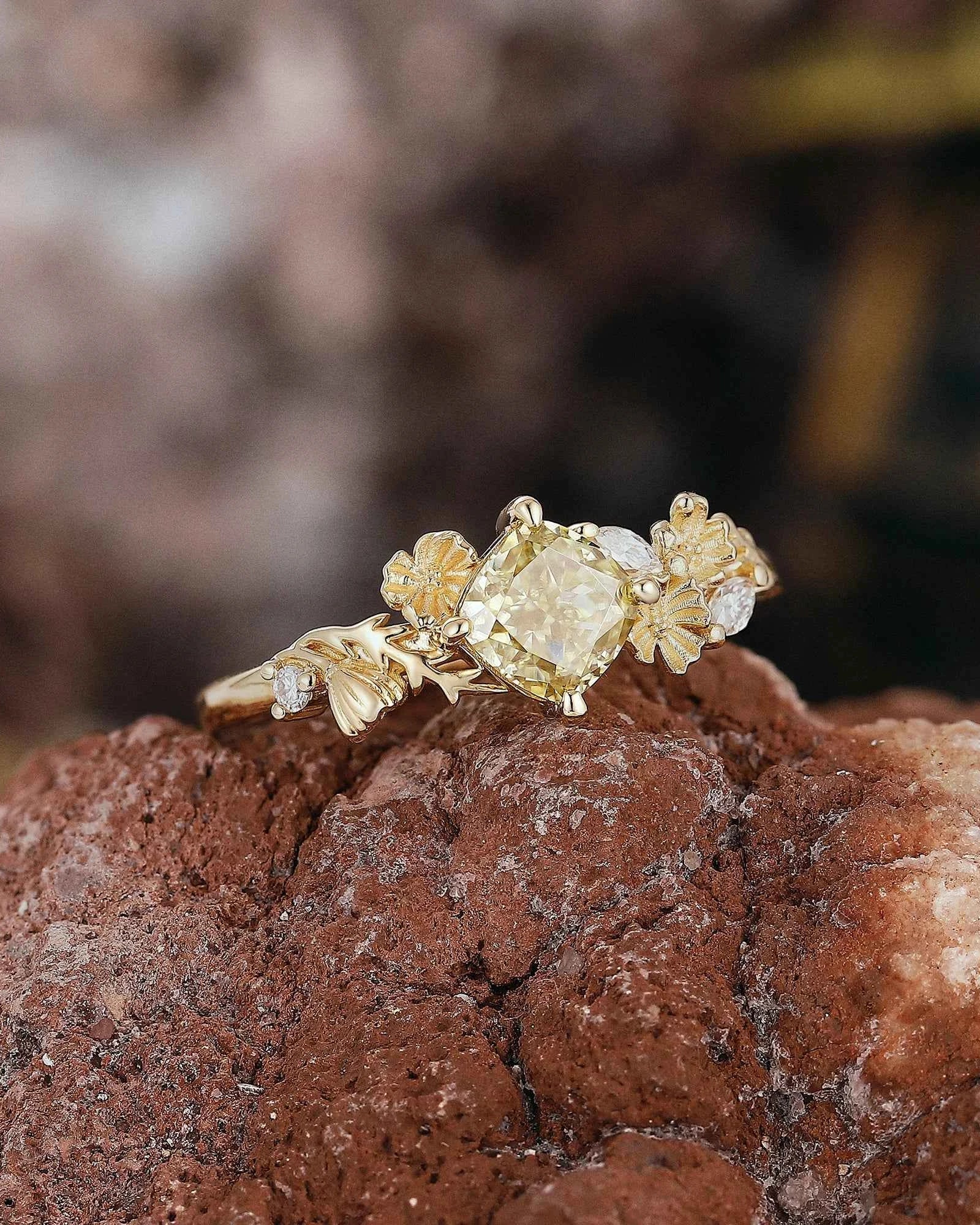 Floral Inspired | Cosmos Design Yellow Moissanite Engagement Ring