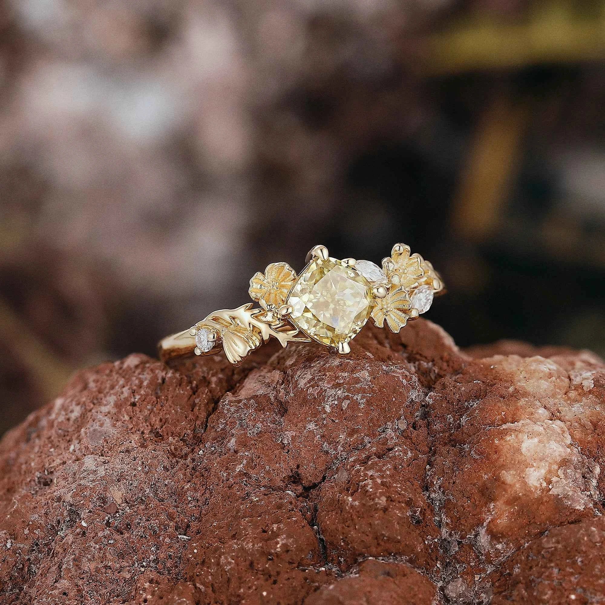 Floral Inspired | Cosmos Design Yellow Moissanite Engagement Ring