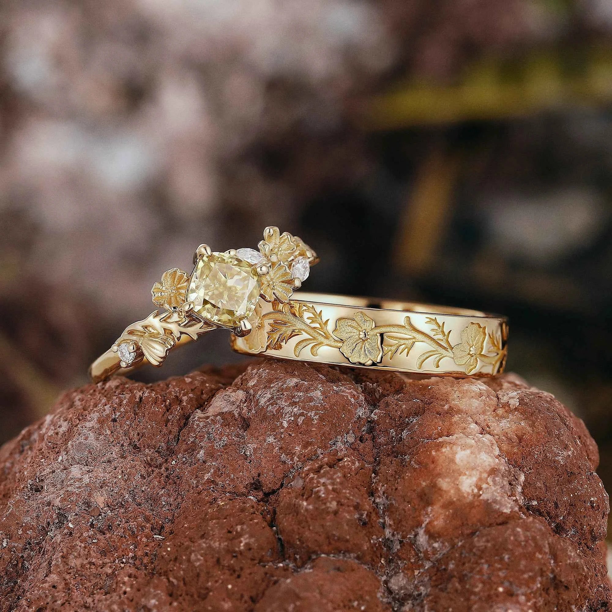 Floral Inspired | 2pcs Cosmos Design Moissanite Couple Rings