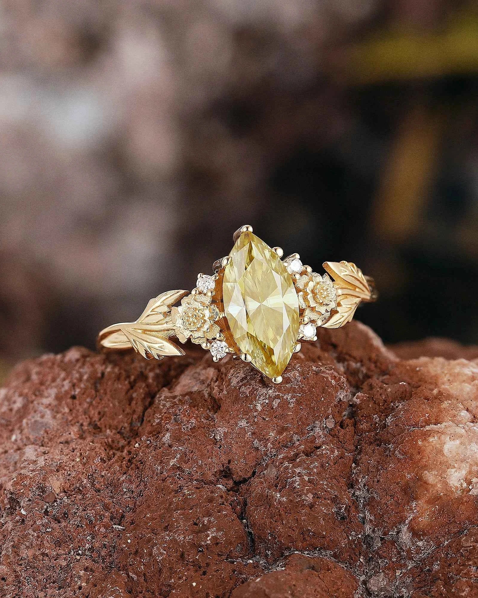Floral Inspired | Chrysanthemum Design Yellow Moissanite Engagement Ring