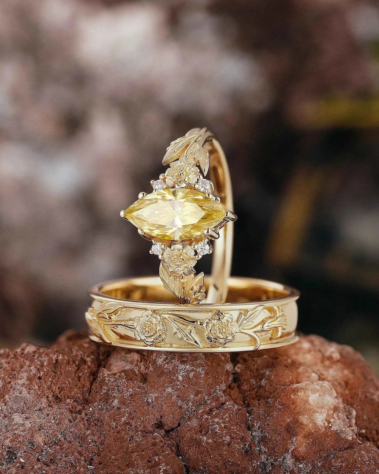 Floral Inspired | 2pcs Chrysanthemum Moissanite Couple Rings