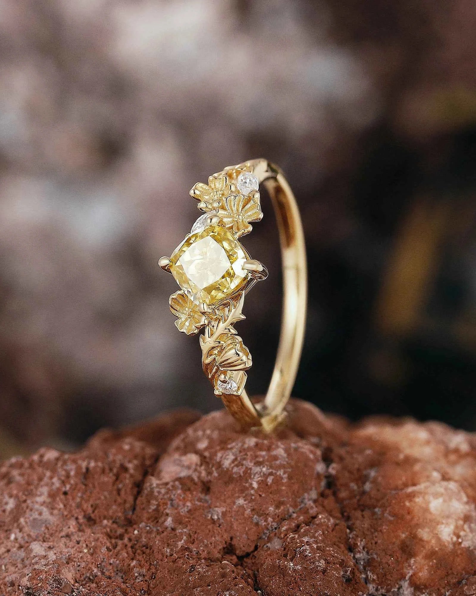 Floral Inspired | Cosmos Design Yellow Moissanite Engagement Ring