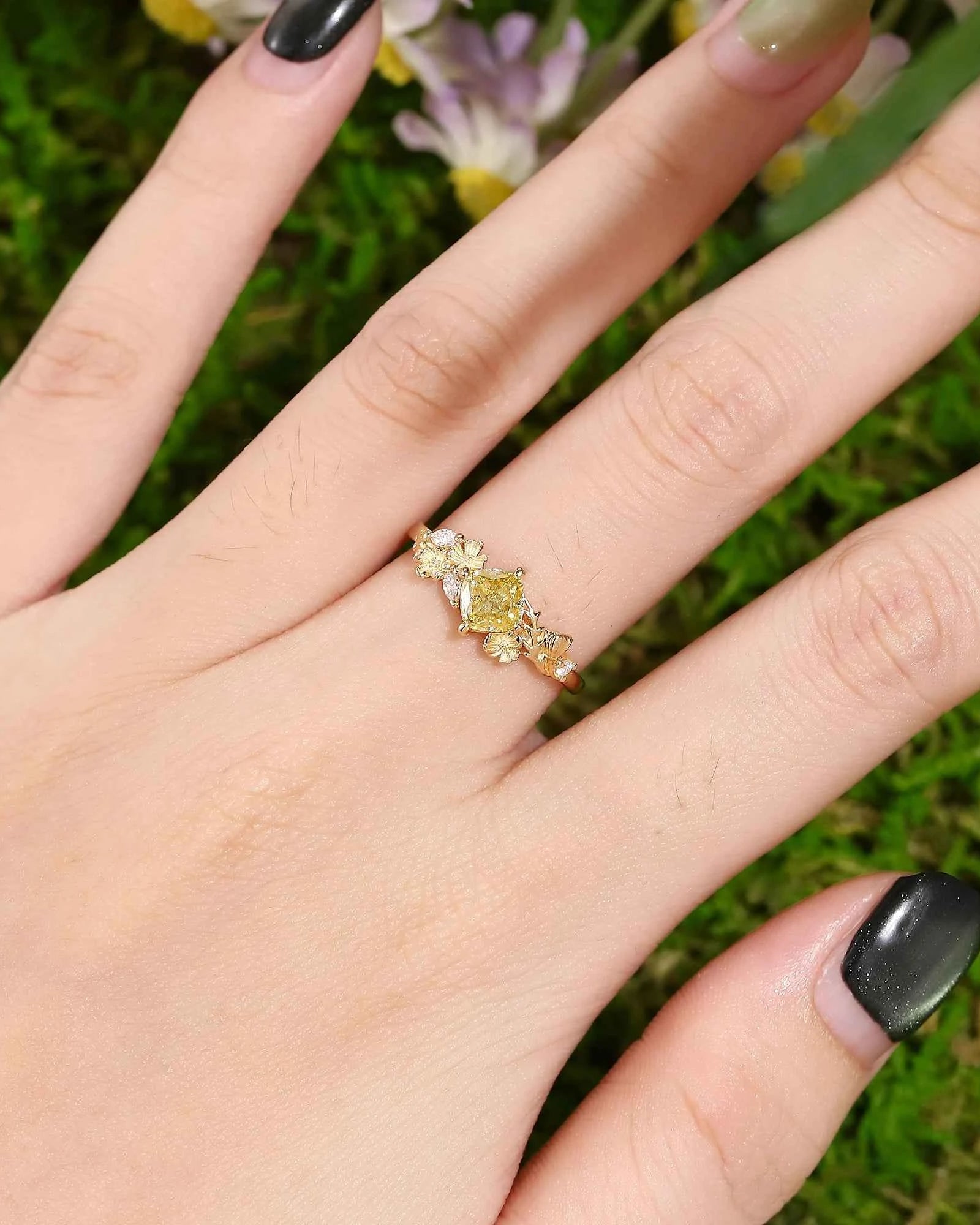 Floral Inspired | Cosmos Design Yellow Moissanite Engagement Ring
