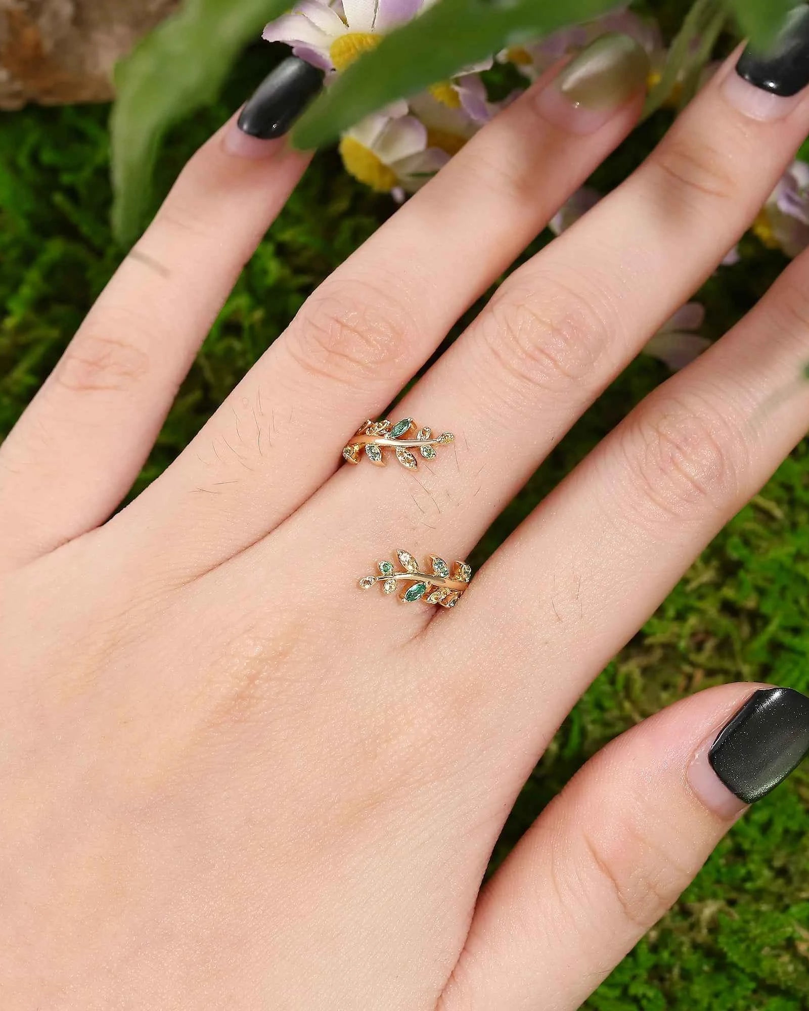 Floral Inspired | Emerald and Citrine Enhancer Wedding Band