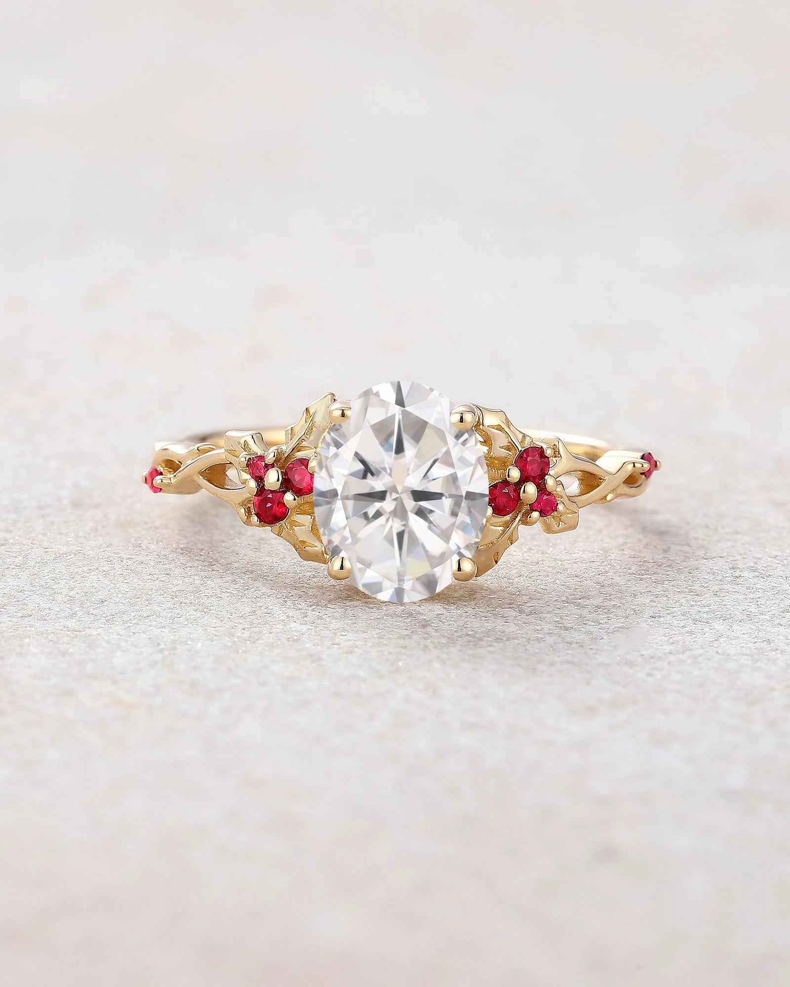Leaf Inspired | Christmas Holly Leaf Moissanite Engagement Ring