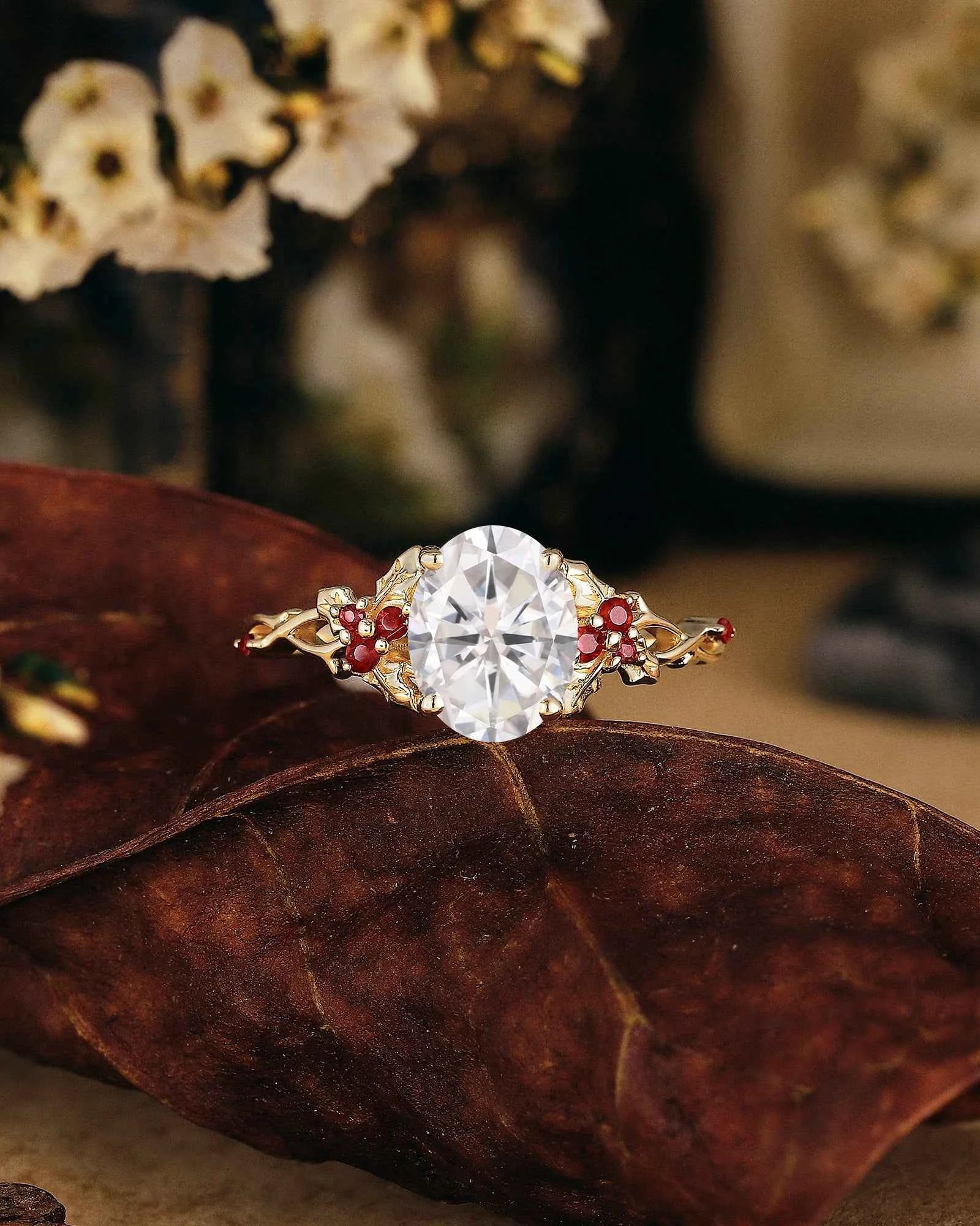 Leaf Inspired | Christmas Holly Leaf Moissanite Engagement Ring