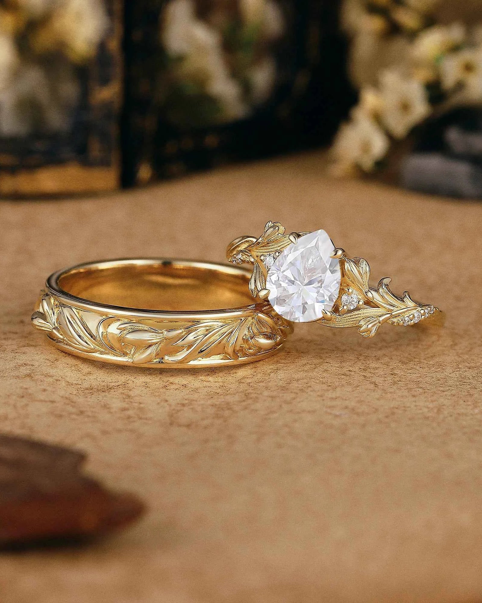 Floral Inspired | 2pcs Snowdrop Design Moissanite Couple Rings