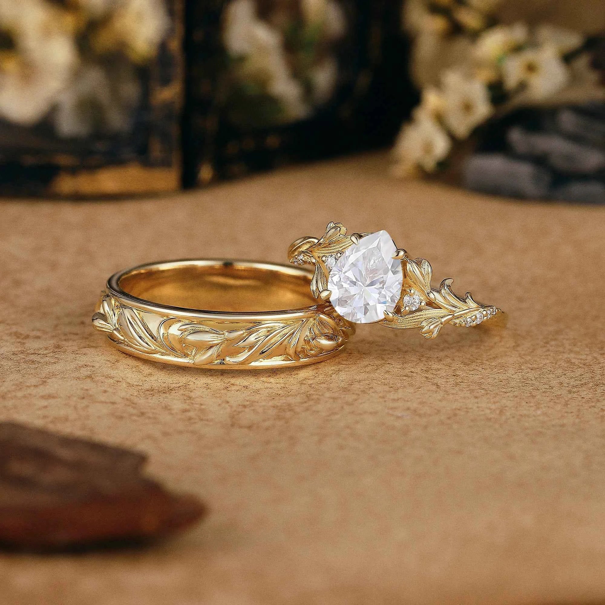 Floral Inspired | 2pcs Snowdrop Design Moissanite Couple Rings