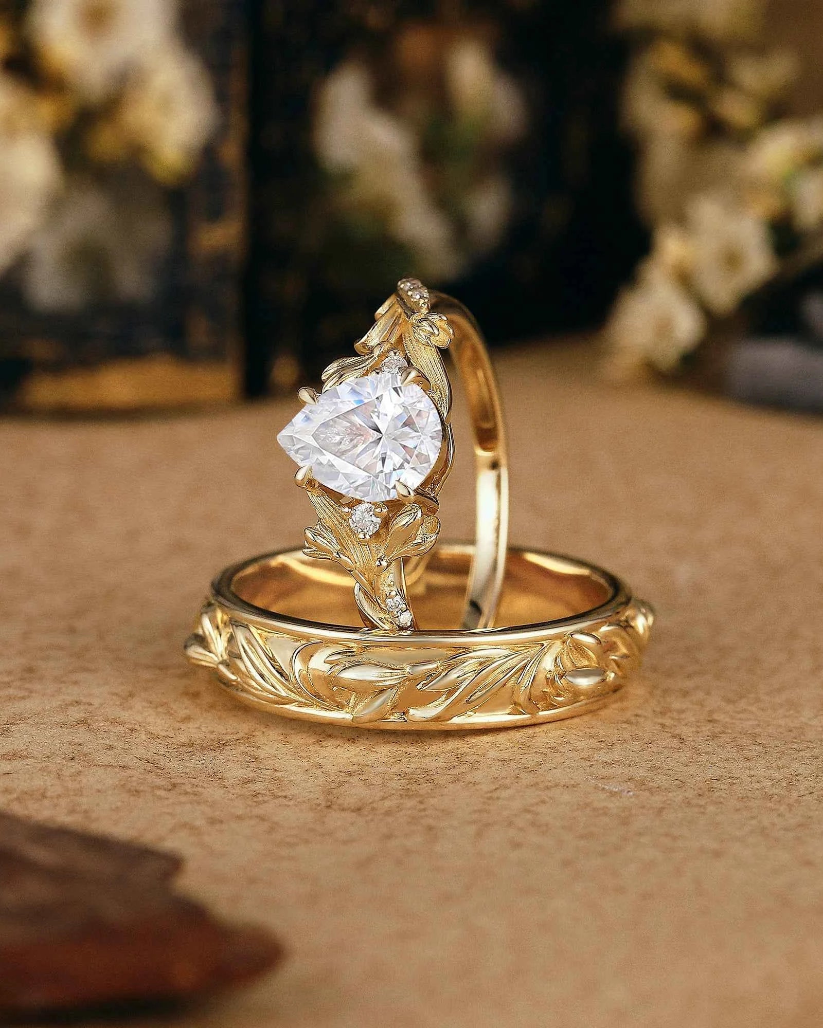 Floral Inspired | 2pcs Snowdrop Design Moissanite Couple Rings