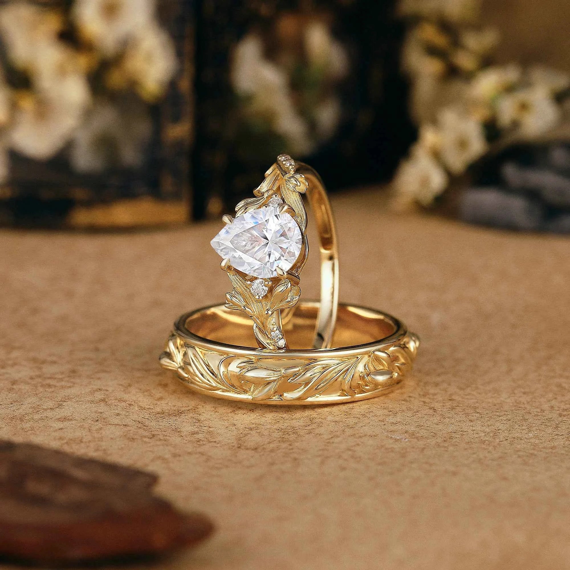 Floral Inspired | 2pcs Snowdrop Design Moissanite Couple Rings