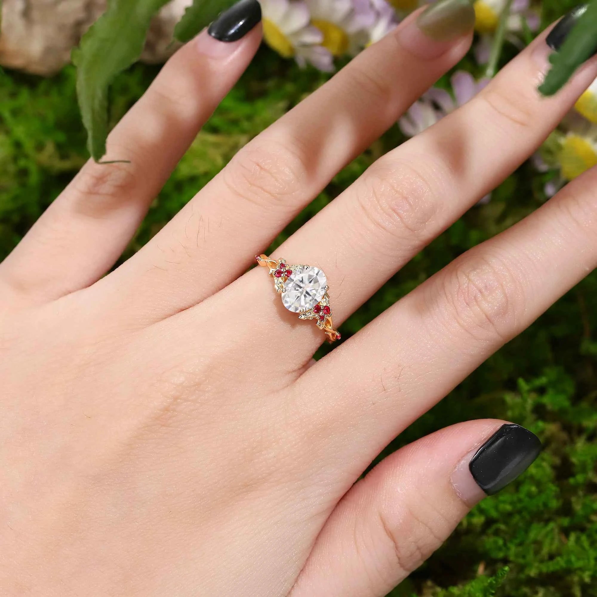 Leaf Inspired | Christmas Holly Leaf Moissanite Engagement Ring