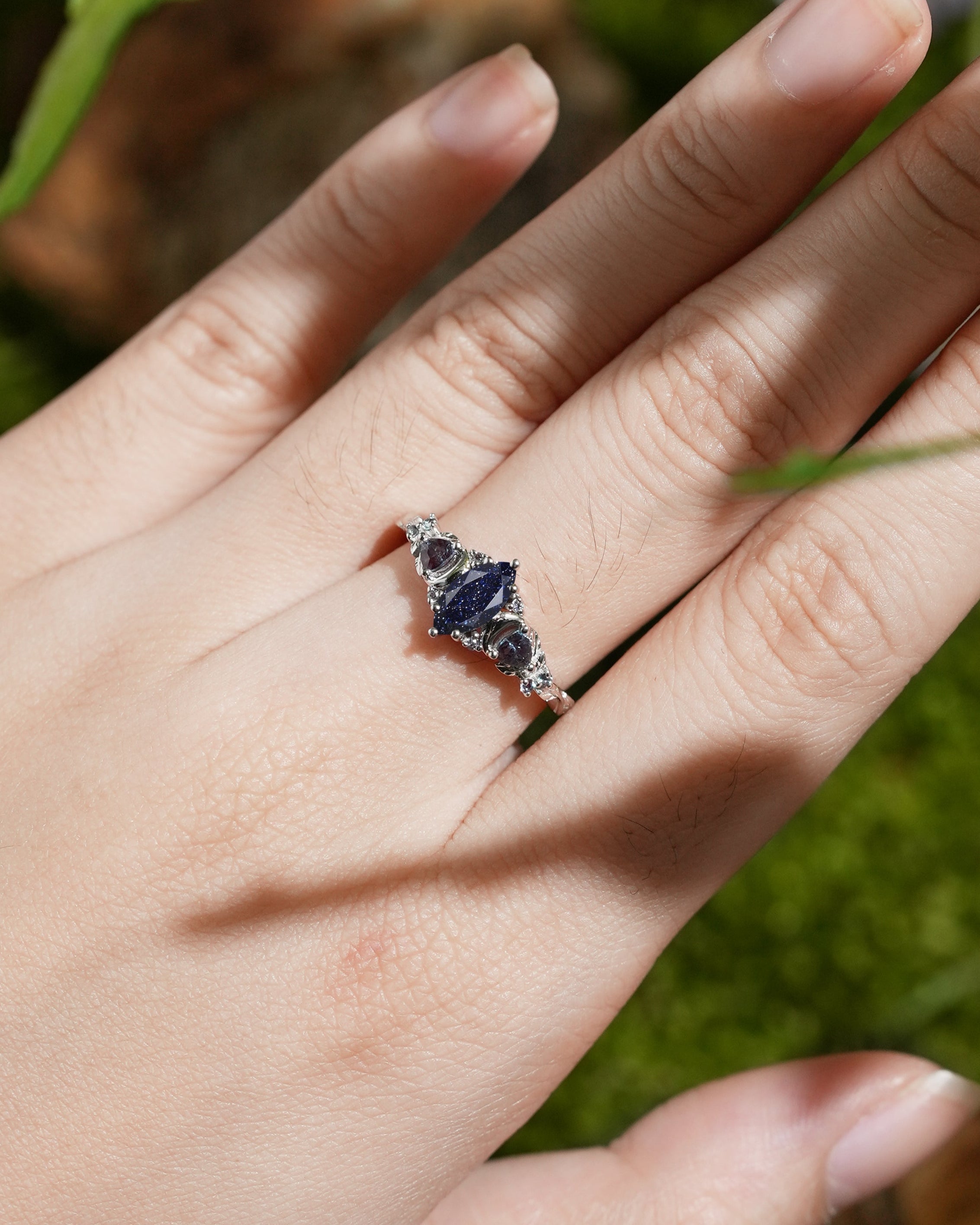 Moon Inspired | Unique Sandstone Leaf & Moon Design Engagement Ring Yellow Gold Promise Rings For Her - LCCjewelry